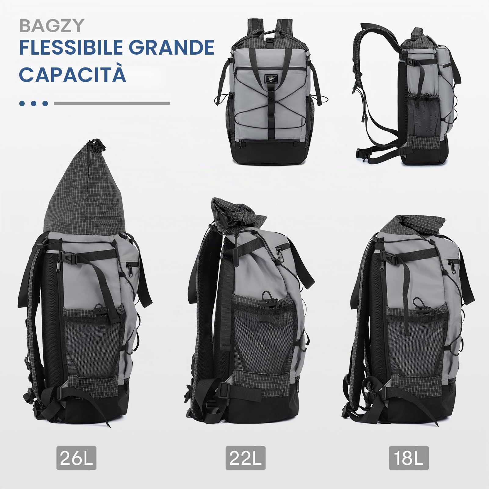 BAGZY Zaino Rolltop 17.3 Pollici Porta PC Lavoro Zaino per British Airways 40x30x15 Impermeabile Zaini da Viaggio con Compartimento per Laptop Zaini per Viaggio Scuola Campeggio Escursionismo Kaki