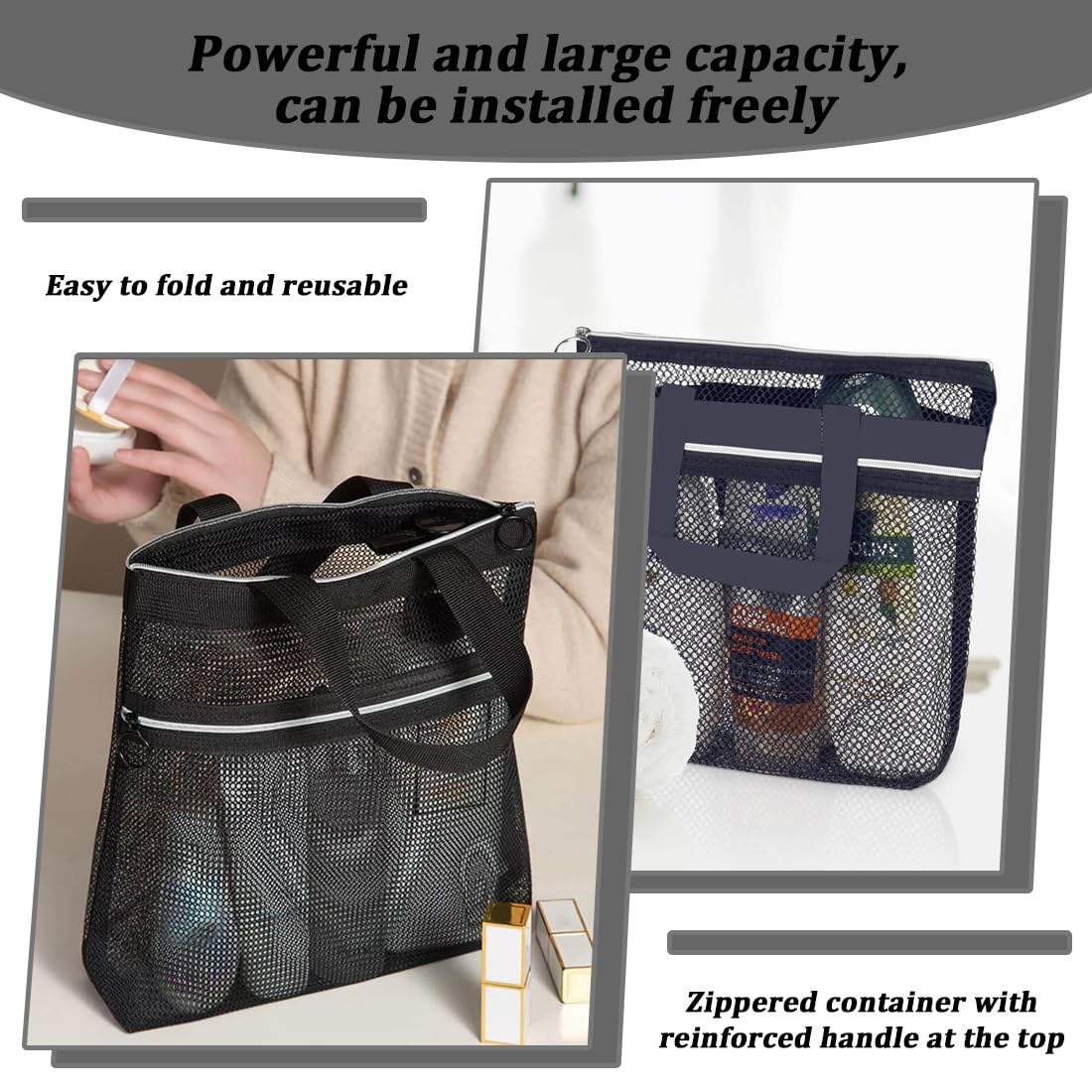 Borsa da Doccia Portatile a Rete, Nylon con Cerniera, Ad Asciugatura Rapida