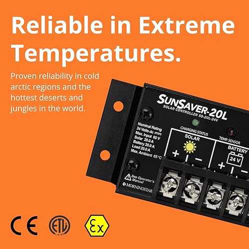 Miniatura 6 de Morningstar SunSaver 6A PWM Controlador de carga solar (SS-6L-12V) - Regulador de panel solar para baterías de 12V, carga de batería de cuatro