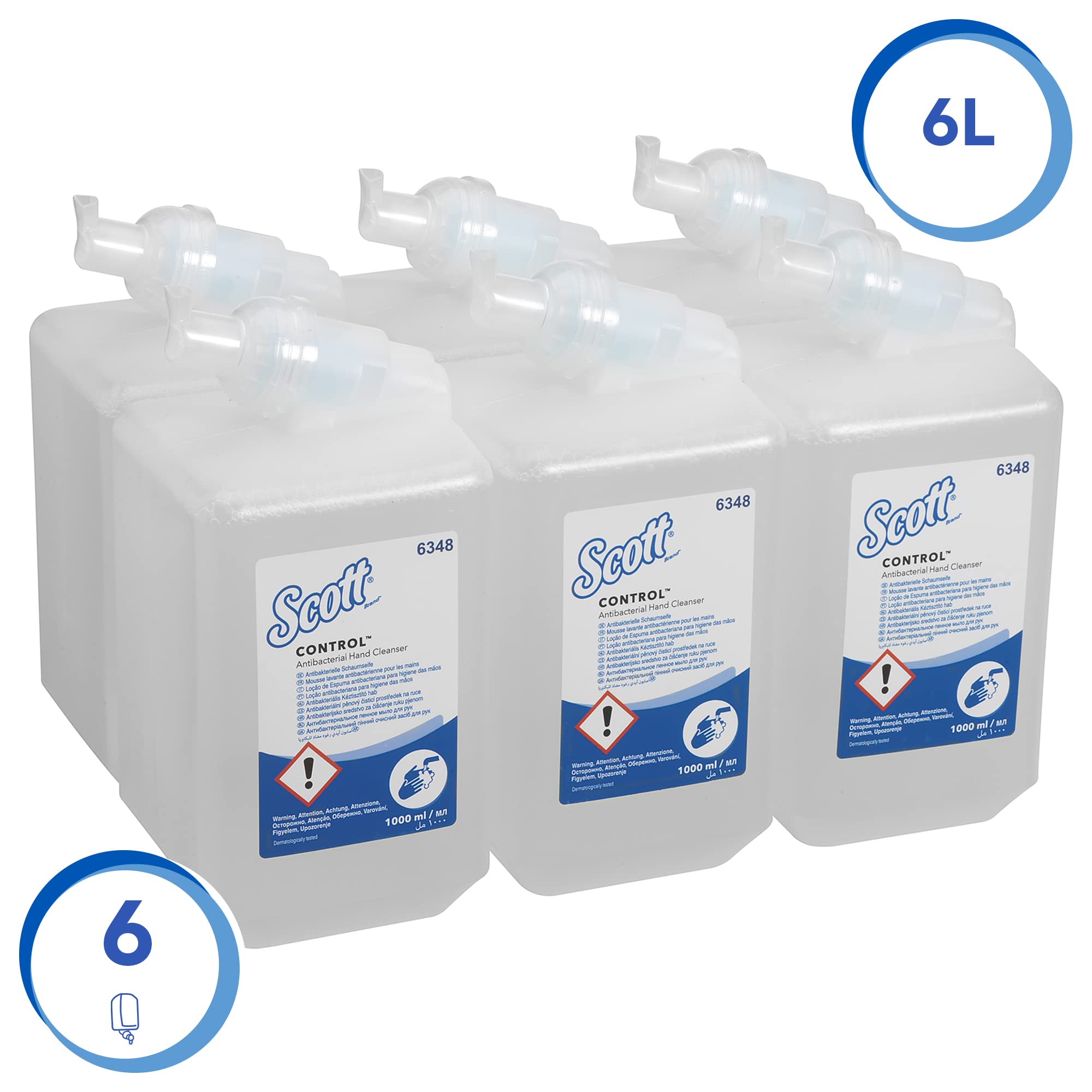 Scott Control antibakterielle Schaum-Seife für häufige Verwendung 6348 – unparfümierte Handseife – 1 x 1 Liter, Kassetten farbloser Handreiniger (insges. 1 l)