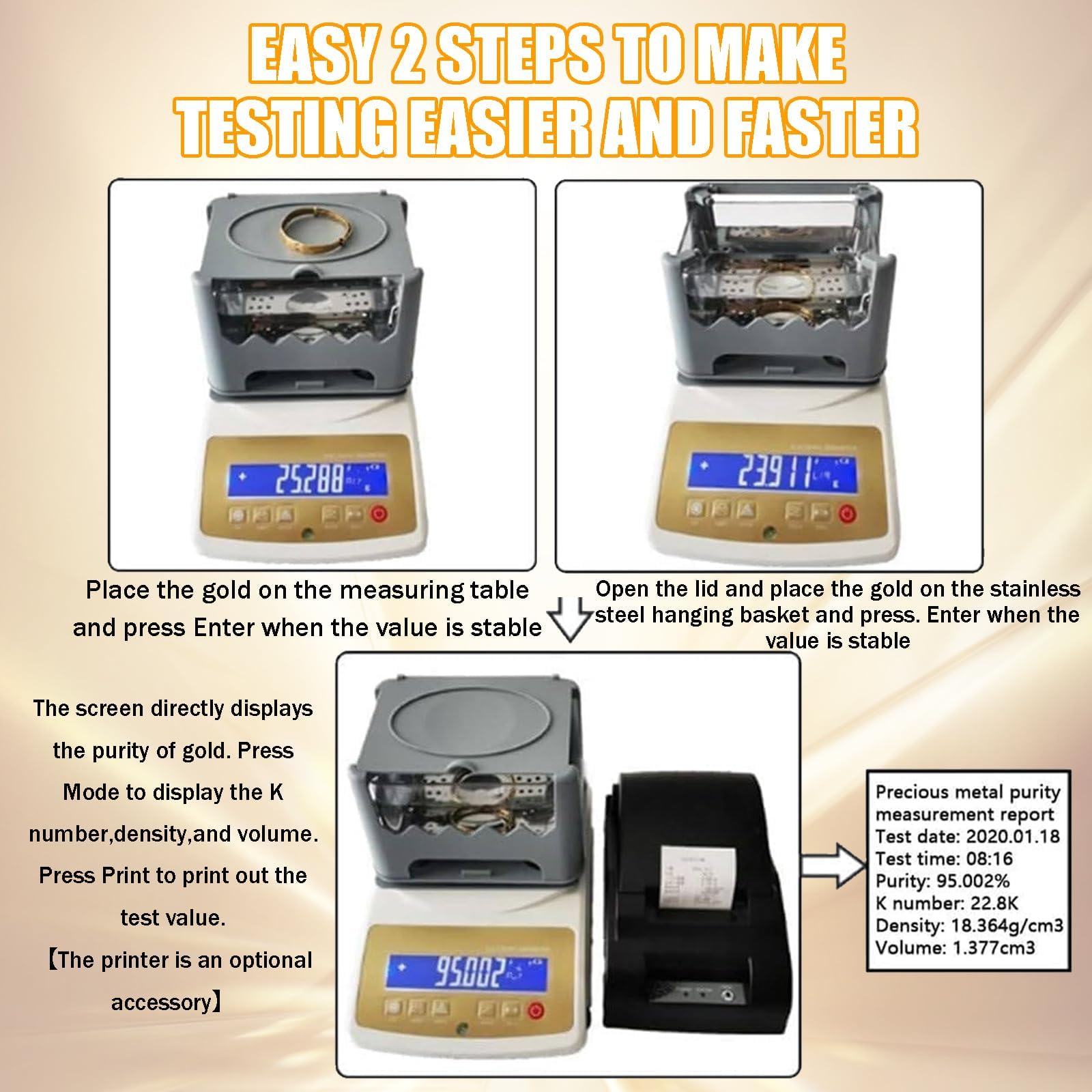 Digital Gold Purity Analyzer Meter ，K Value Tester & Density Meter for Gold Silver，Precious Metal Testing Machine ，Jewelry Tools，Electronic Purity Content Detector (WLD-1200K)