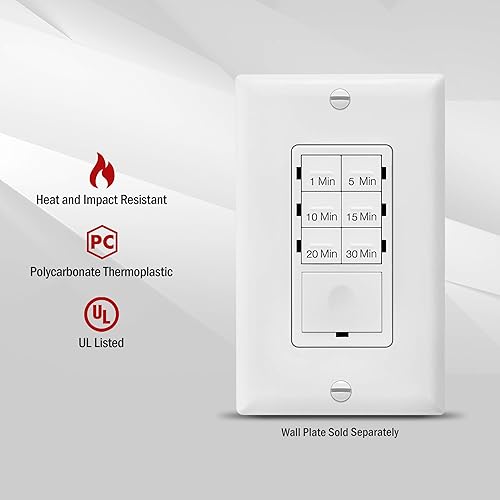 Miniatura 3 de ENERLITES Interruptor de temporizador de cuenta regresiva, blanco y 881131-W Combinación de placa de pared para decoradorinterruptor de palanca, 2