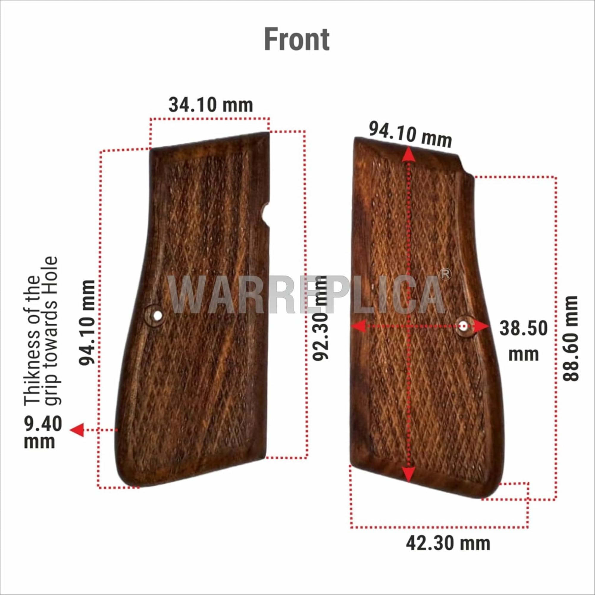 Nachbildungen Deutscher Browning High Power Griffe aus dem Ersten und Zweiten Weltkrieg, Browning Hi Power Holzgriffe, HP 14 Griffe, Browning Hi Power Cachas-Empuñadura, Griff (Original)