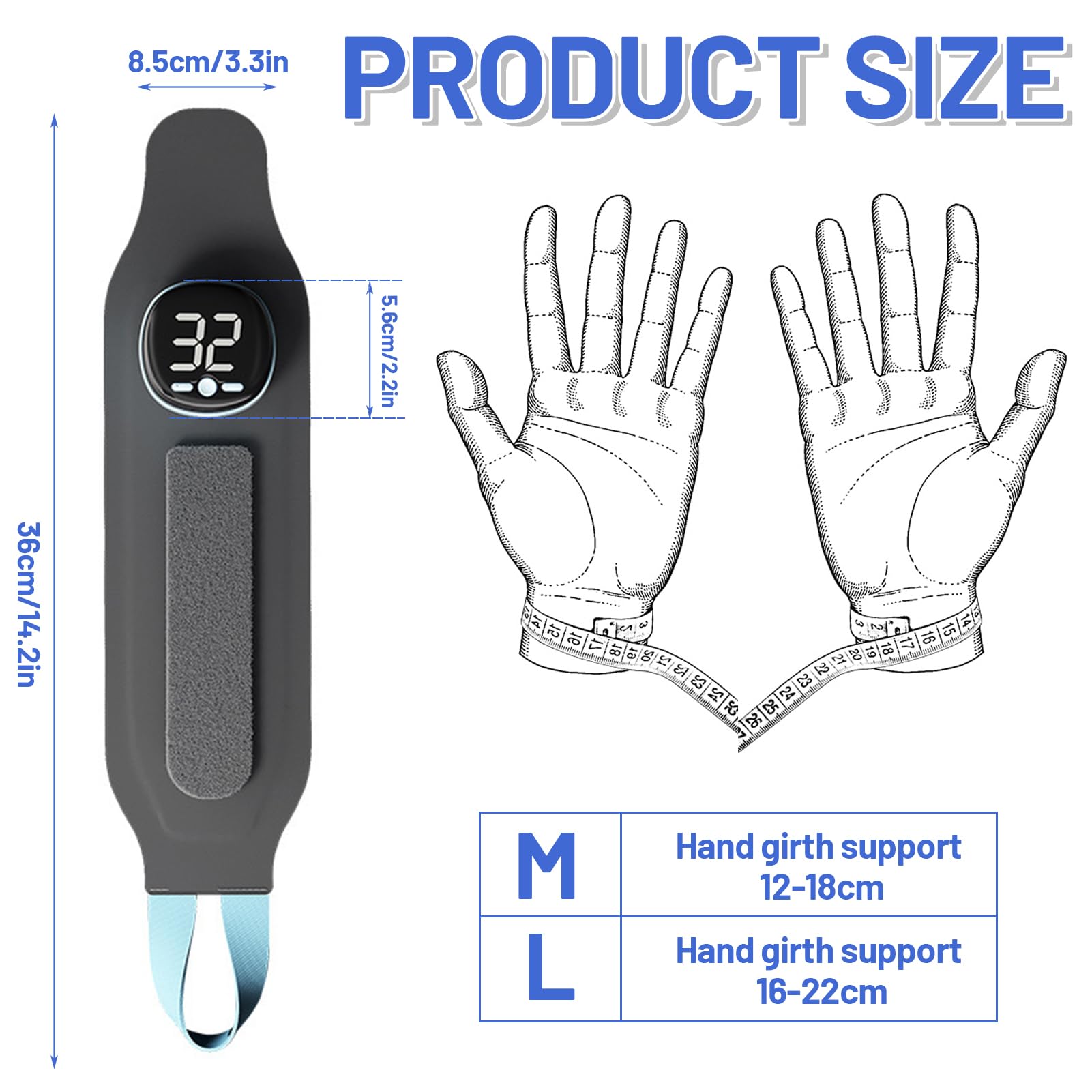 Elektrische Handmassagegeräte, Tragbar Handmassagegerät Mit 3 Wärmestufen 5 Massagemodi Und 9 Stärke Handmassagegeräte Wiederaufladbar Kabelloses Hand Massagegerät Für Arme Ellbogen (16-22cm)