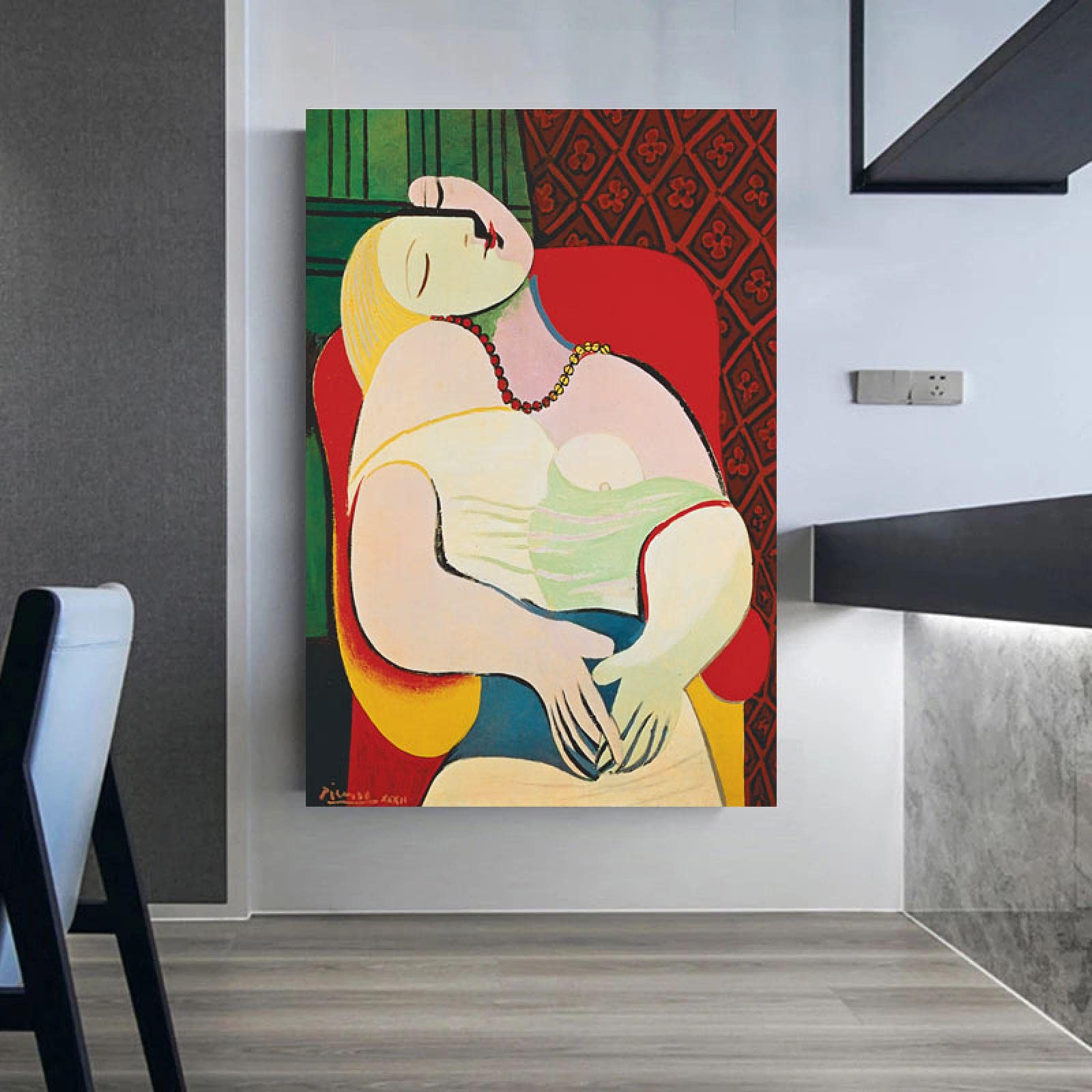 Mujer soñadora de Picasso Mujer sentada reproducciones Arte de la pared de fama mundial Impresión Imágenes abstractas Decoración de la pared del hogar Marco interior de 70x90 cm