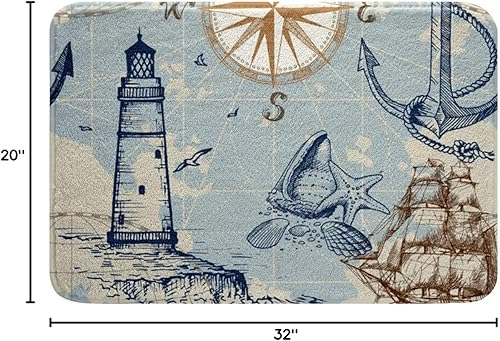 Miniatura 3 de Erosebridal Alfombras de ducha antideslizantes con diseño de ancla náutica, estilo vintage, vela, barco, faro, concha, estrella de mar, concha,