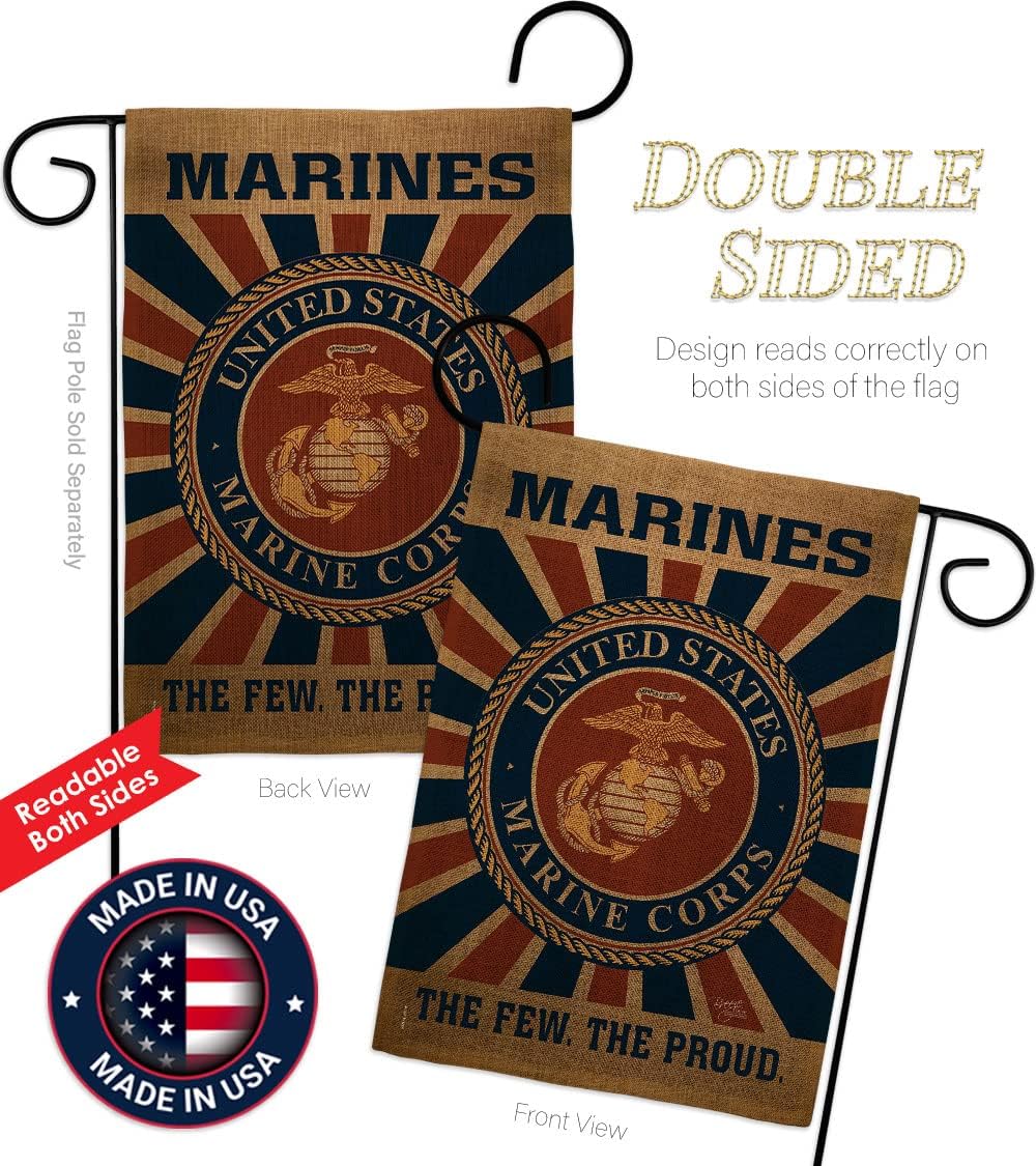 Marine Corps Burlap Garden Flag - Set Wall Holder Armed Forces USMC Semper Fi United State American Military Veteran Retire Official - House Banner Small Yard Gift Double-Sided 13 X 18.5