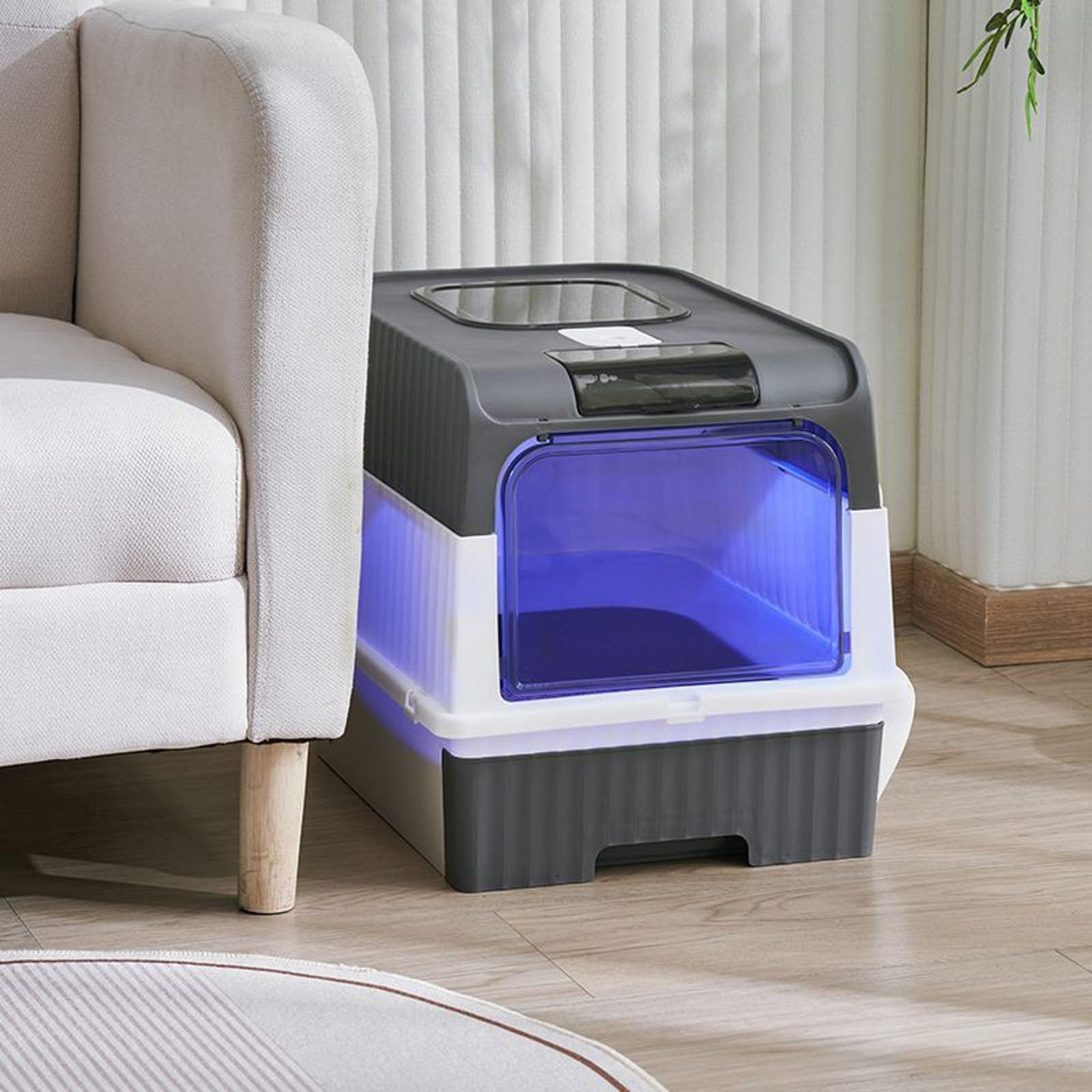 Lettiera autopulente per gatti, pieghevole, con coperchio e paletta, design con ingresso frontale per un facile accesso, portatile e facile da pulire (grigio)
