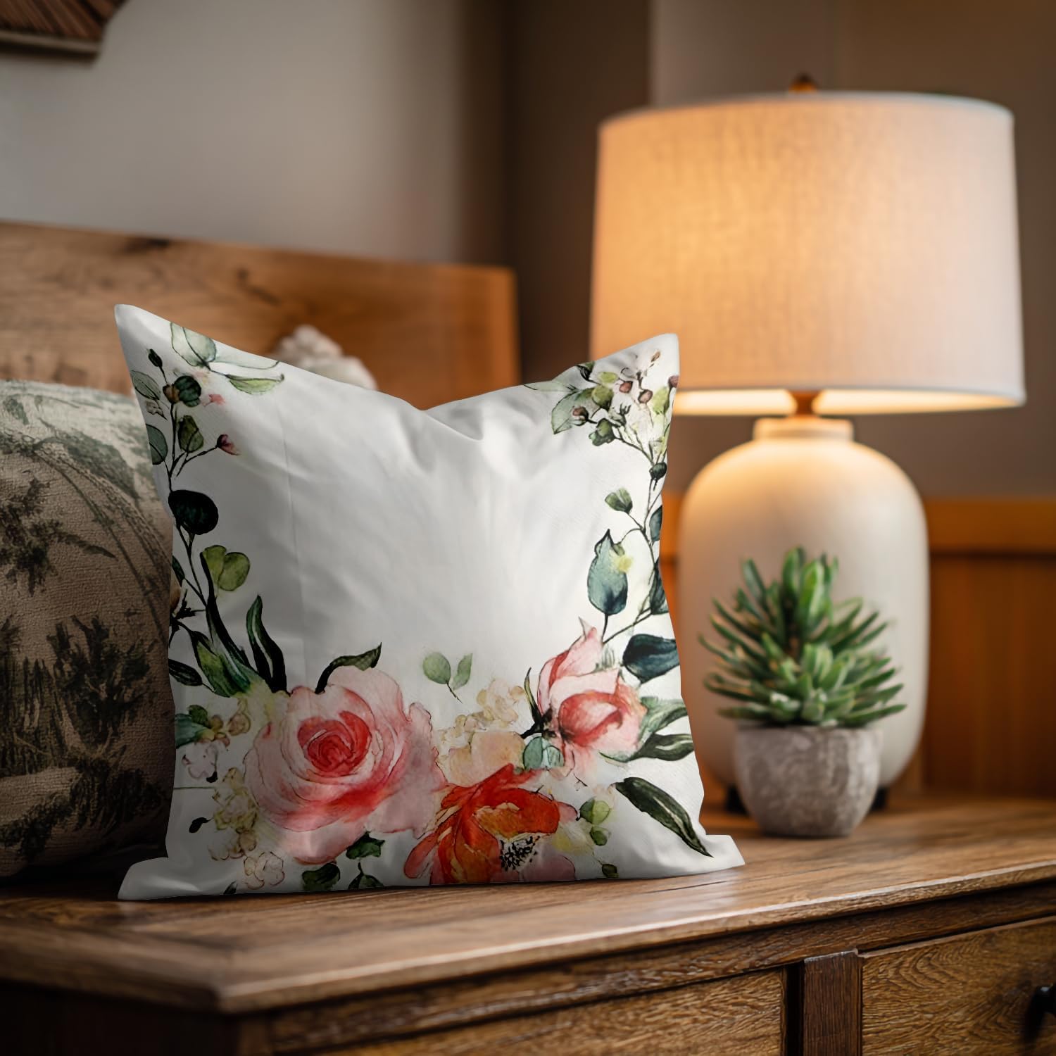 Shrahala Flower Pillow Spring Pillow Case Sets, Summer Pillow Covers 20X26 Vintage Watercolor Floral Wreath Home Decor Blended Double-Sided No Inserts for Bedroom Living Room Set of 2