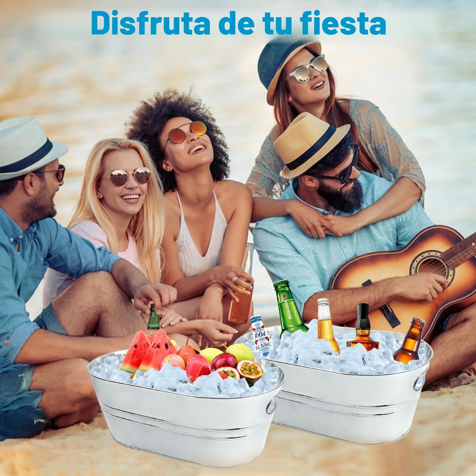 4 cubos galvanizados de 4 galones para fiestas, cerveza y bebidas con cucharas, champán, cócteles, refrigeración de vino, suministros de bar de mimosa