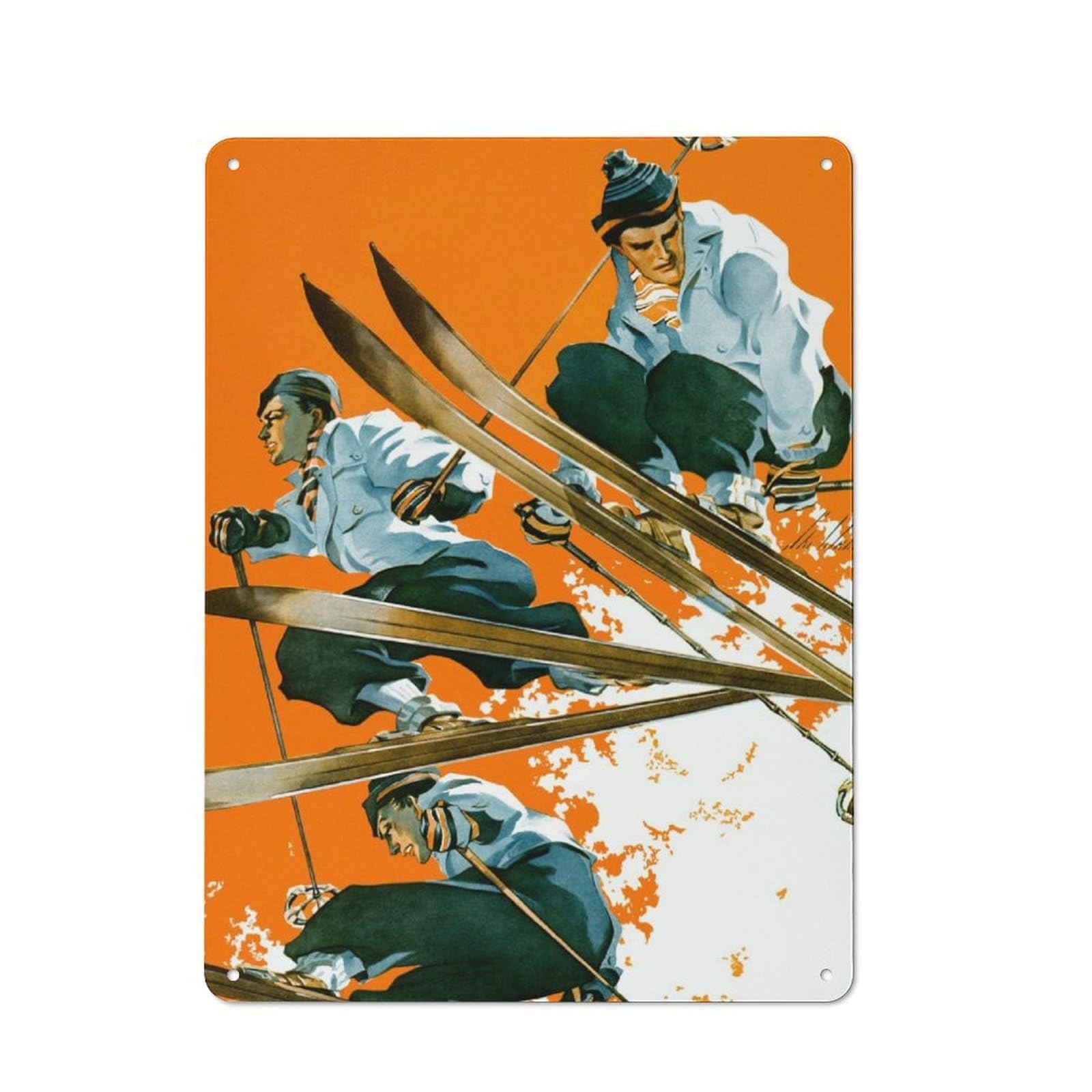 Junmoney Ski Jump Metal Sign 40X30cm With For Hallway Wall, Retro Decor, Suited To New Home Decorators