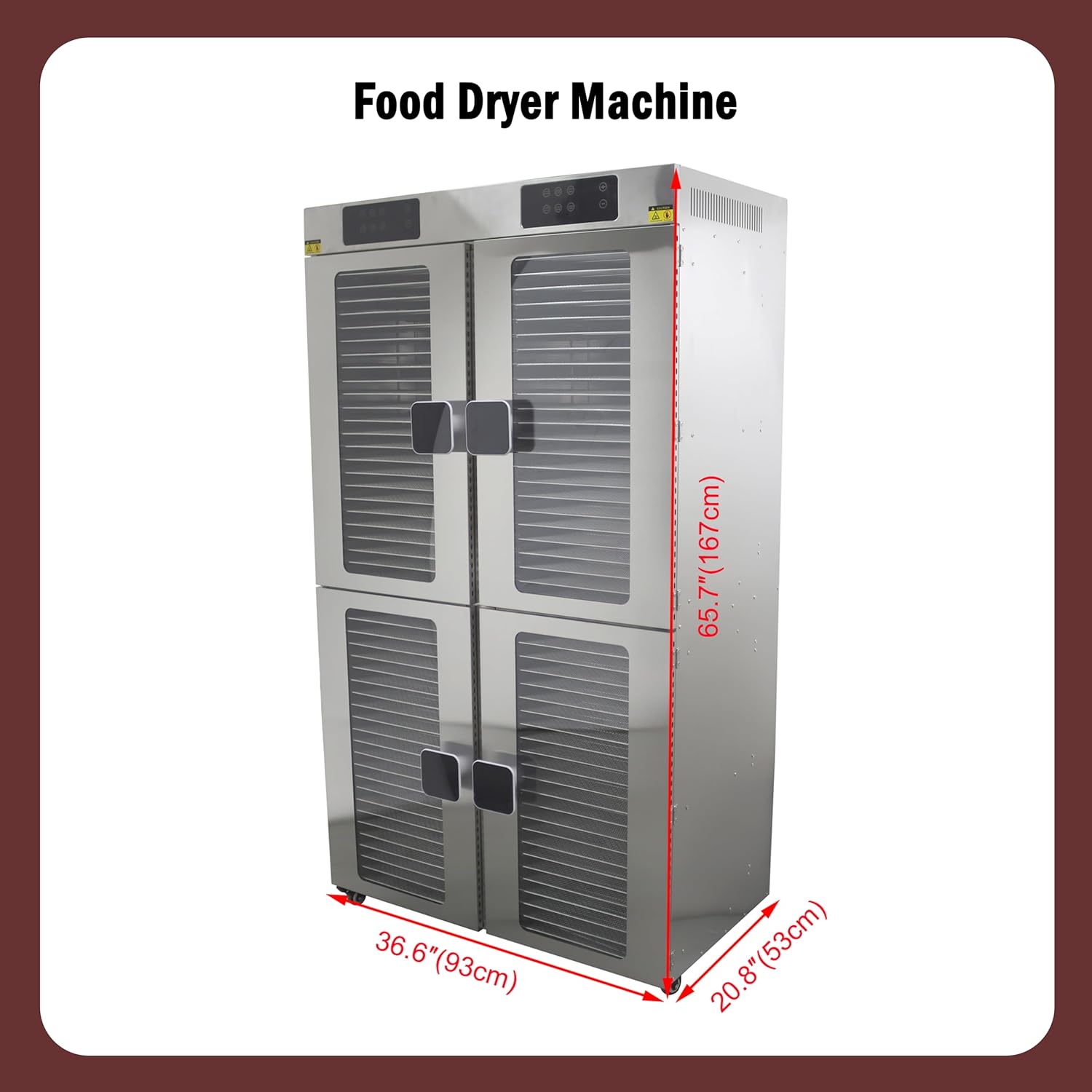 Food Dehydrator Fruit Vegetable Dryer Machine Commercial 96 Layers Four-door 220V for Drying Stainless Steel 7200W Adjustable Temperature 30-90 ℃ Time limit 0-24Hour