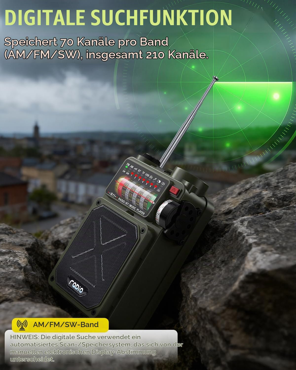 NOAA Wetterradio – 4000 mAh AM/FM/WB/SW Notfall-Radio mit Bluetooth, Taschenlampe, SOS-Alarm, Stromversorgung über USB, Handkurbel und Solarenergie für Camping, Notfall