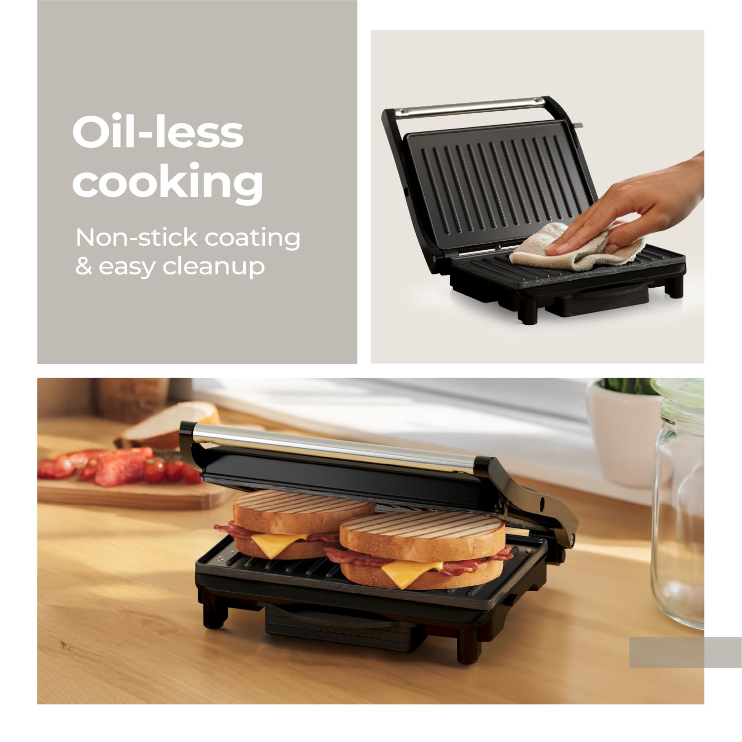 Lifelong Sandwich Maker|Electric Griller & Toaster|Panini Maker with Non-Stick Coating,180° Open Flat Grill,Auto Cut-Off,Fixed Plates,Cool Touch Handle & Power Indicator(LLCG02,Black),800 Watts 2