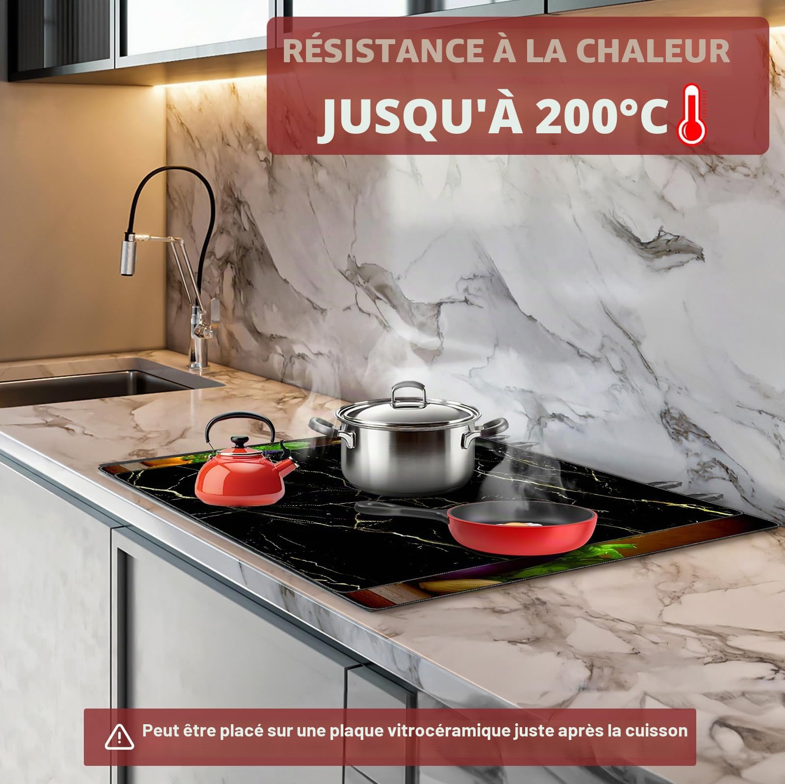 Plaque Vitrocéramique 2 Feux 3000W 30 cm, Domino Électrique Encastrable & Pose Libre avec Prise, Minuterie, Pause, Maintien au Chaud & Sécurité Enfant, Marble Textured