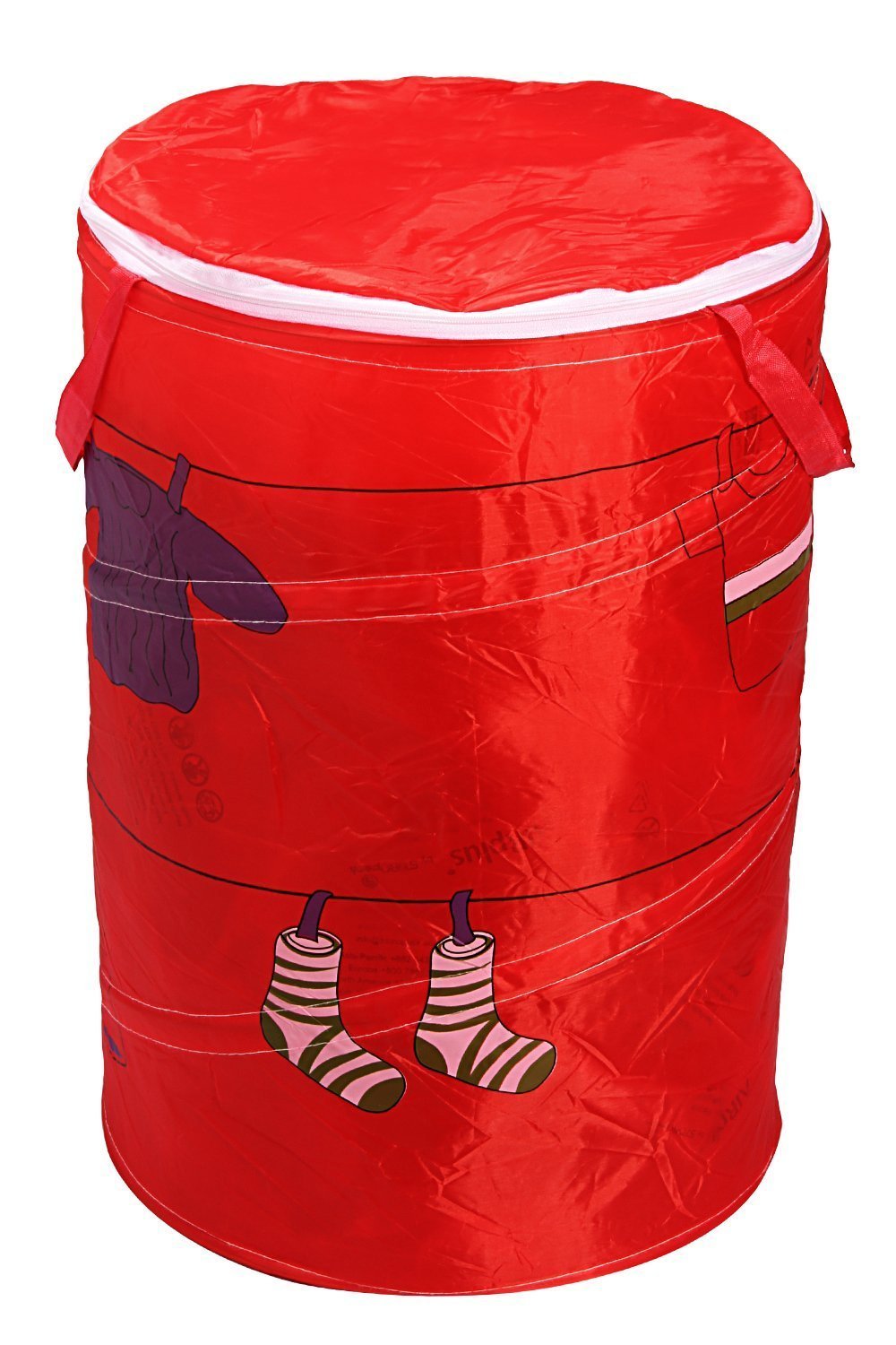 HOKIPO Pop Up Laundry Bag Basket with Zip Lid and Handle 50 Litre, Red — Amazon image 9