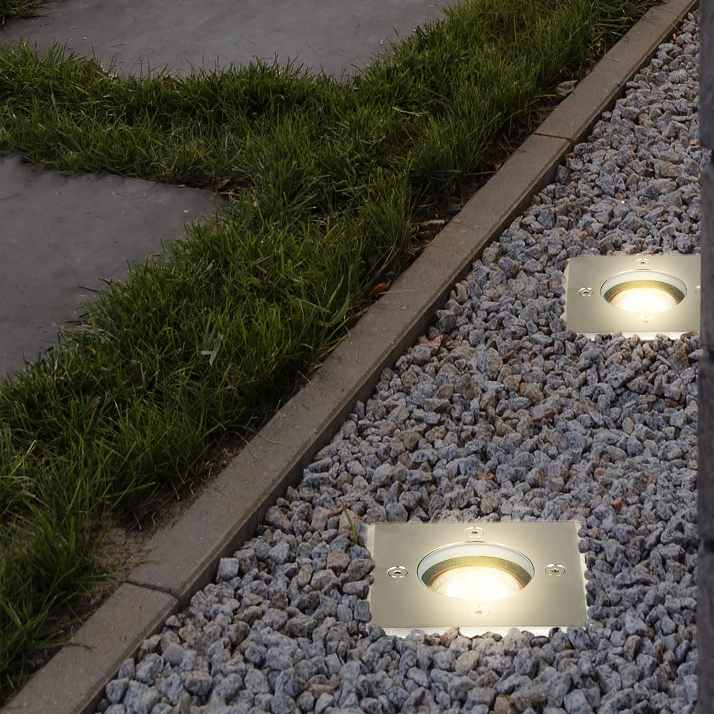 Bodeneinbaustrahler GU10 Terrassenboden Einbauspot Bodeneinbauleuchte Außen, Fernbedienung dimmbar, Edelstahl stoßfest, RGB LED 3,5W 290Lm, LxBxH 11x11x12 cm, 3er Set