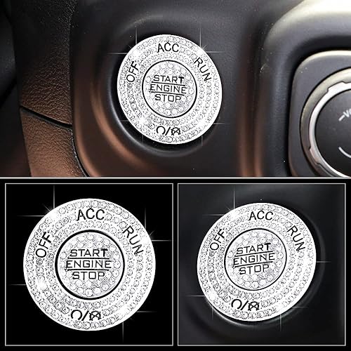 Miniatura 6 de CARFIB Para Jeep Wrangler JL Gladiator JT, accesorios brillantes para automóvil 2021 2020 2019 2018 Anillo de botón de encendido de arranque y