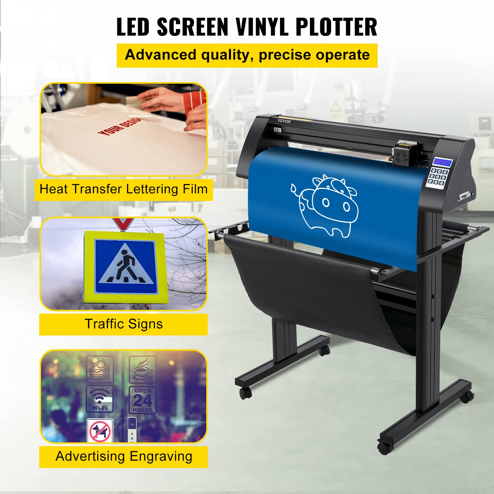 VEVOR Plotter de Découpe Vinyle 720 mm Traceur de Coupe, Machine de Découpe Vinyle avec Logiciel Signmaster Support de Sol, Coupe-Vinyle LED Panneau Numérique