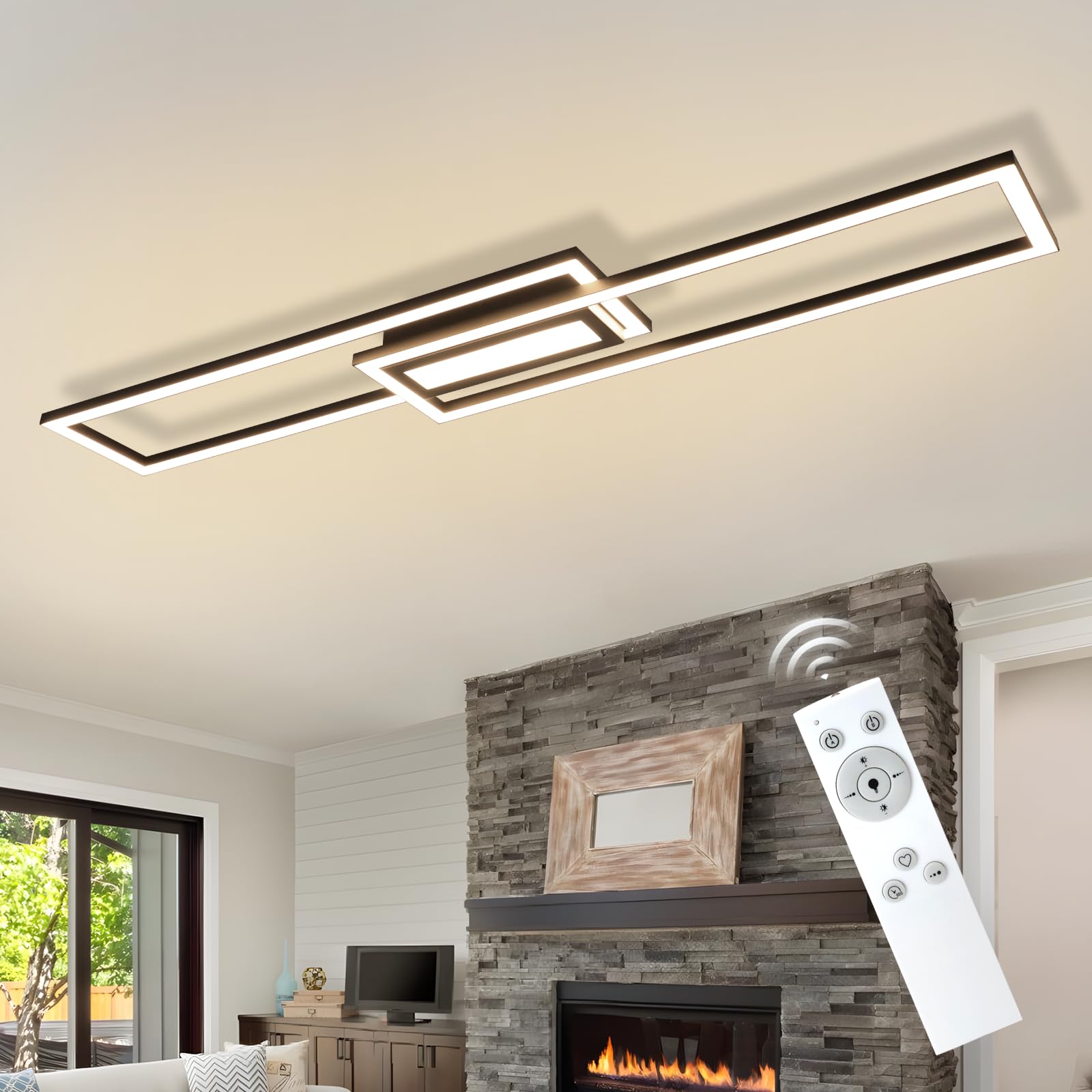 Homefire Deckenlampe LED Deckenleuchte Wohnzimmer - 50W Modern Wohnzimmerlampe Dimmbar 3000K - 6500K mit Fernbedienung Schlafzimmerlampe mit Memory-Funktion für Schlafzimmer Küche