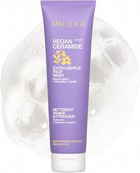 PACIFICA Beauty, Vegan Ceramide Barrier Repair Extra Gentle Face Wash, Daily Facial Cleanser, Ecezma Association Approved, Safe for Sensitive Skin, Fragrance Free, 100% Vegan + Cruelty Free