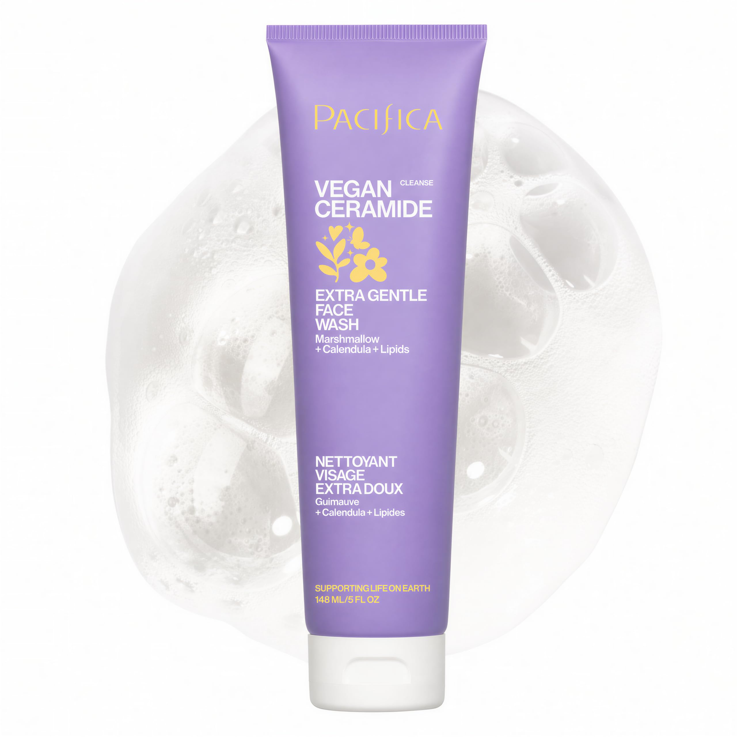 Pacifica Gesichtsreiniger für empfindliche Haut Gesichtsreiniger Vegan Ceramide Barrier Repair Extra Sanft für Täglich Duftfrei für empfindliche Haut Saubere Schönheit Vegan & Tierversuchsfrei
