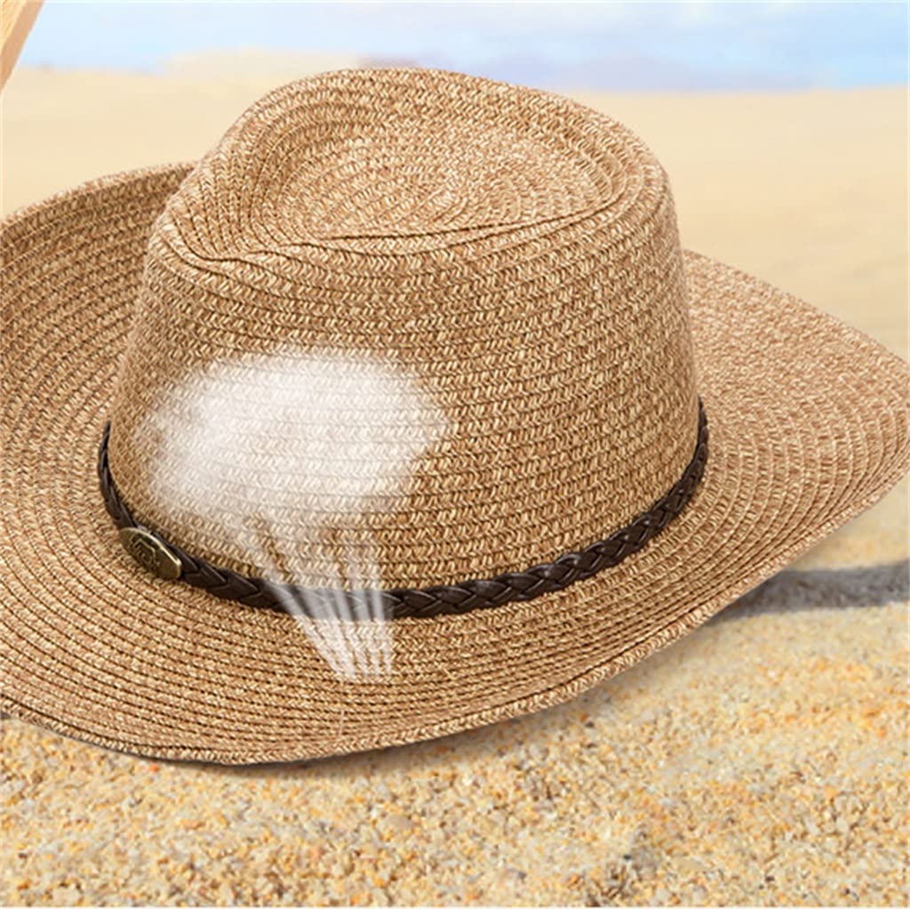 Chapeau de paille anti-soleil pour hommes avec larges bords de protection