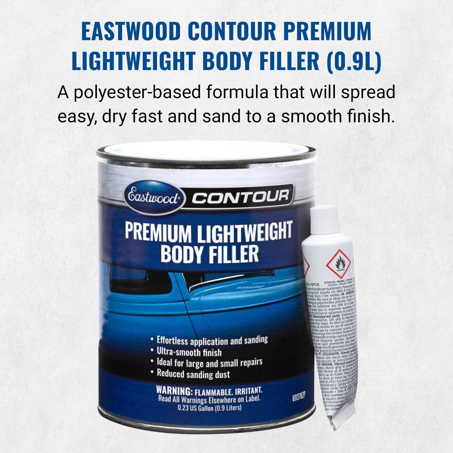 Eastwood Contour Premium Lightweight Automotive Body Filler | Light Weight Quik Dry Formula Body Fillers For Cars | Easy Spread and Effortless Clog-Free Sanding For Car Scratches, Holes & Dents | 0.9L