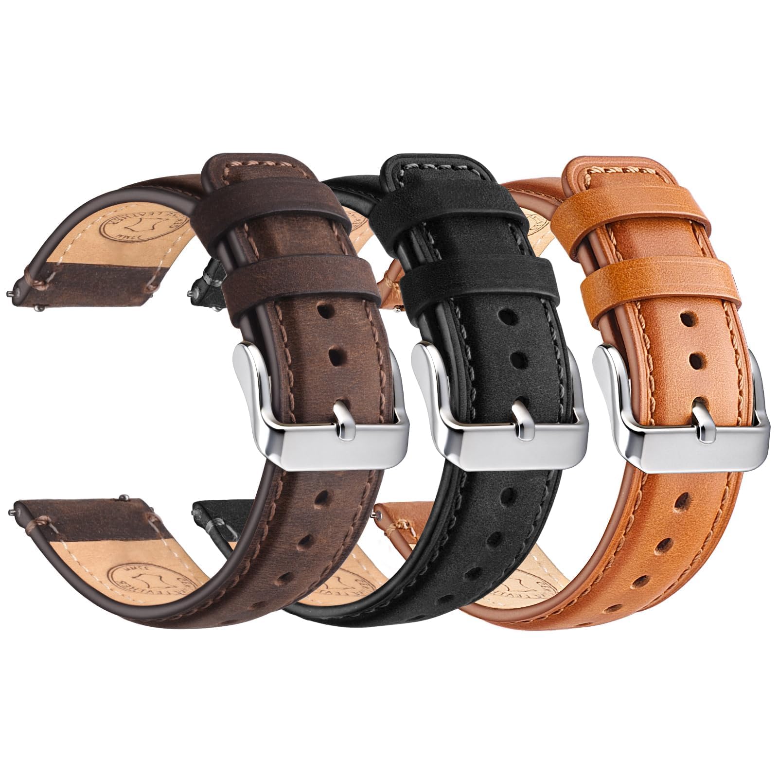 Wristitani 3 Pack 18/19/20/21/22/24mm Top Genuine Leather Watch straps