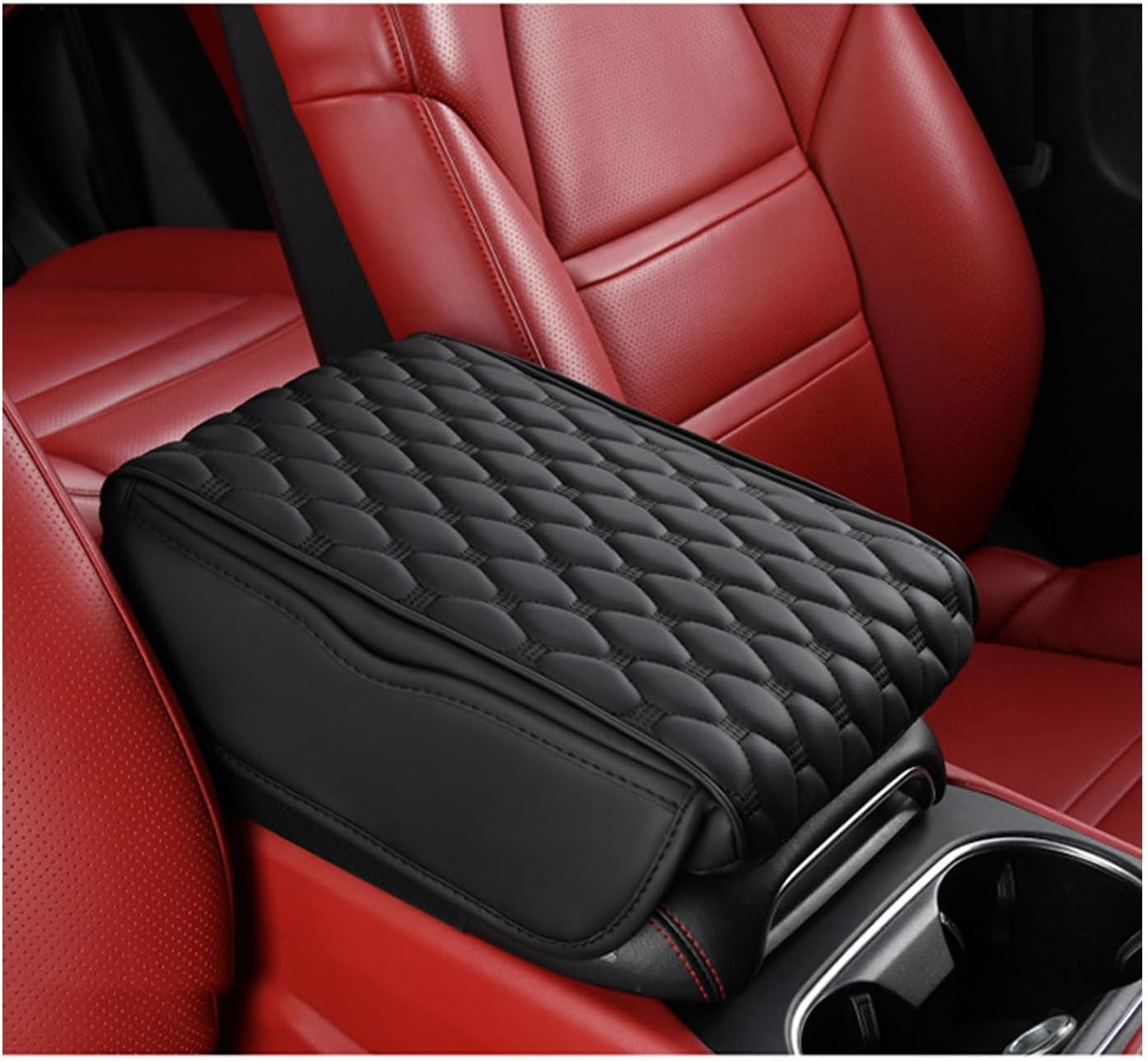 Tappetino per Bracciolo per Auto per Toyota C-HR 2016-2020 2021 2022 2023 2024 2025 2026, Pelle Cuscino per Console Centrale per Auto Accessori per la Decorazione,A-Black