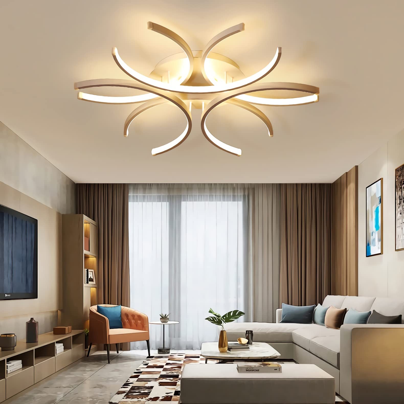 Plafoniera LED Soffitto Moderna, Lampada da Soffitto Dimmerabile da Incasso con Telecomando, Creativo Forma Di Fiore Lampadario per Soggiorno Camera da Letto Sala da Pranzo(80 cm)