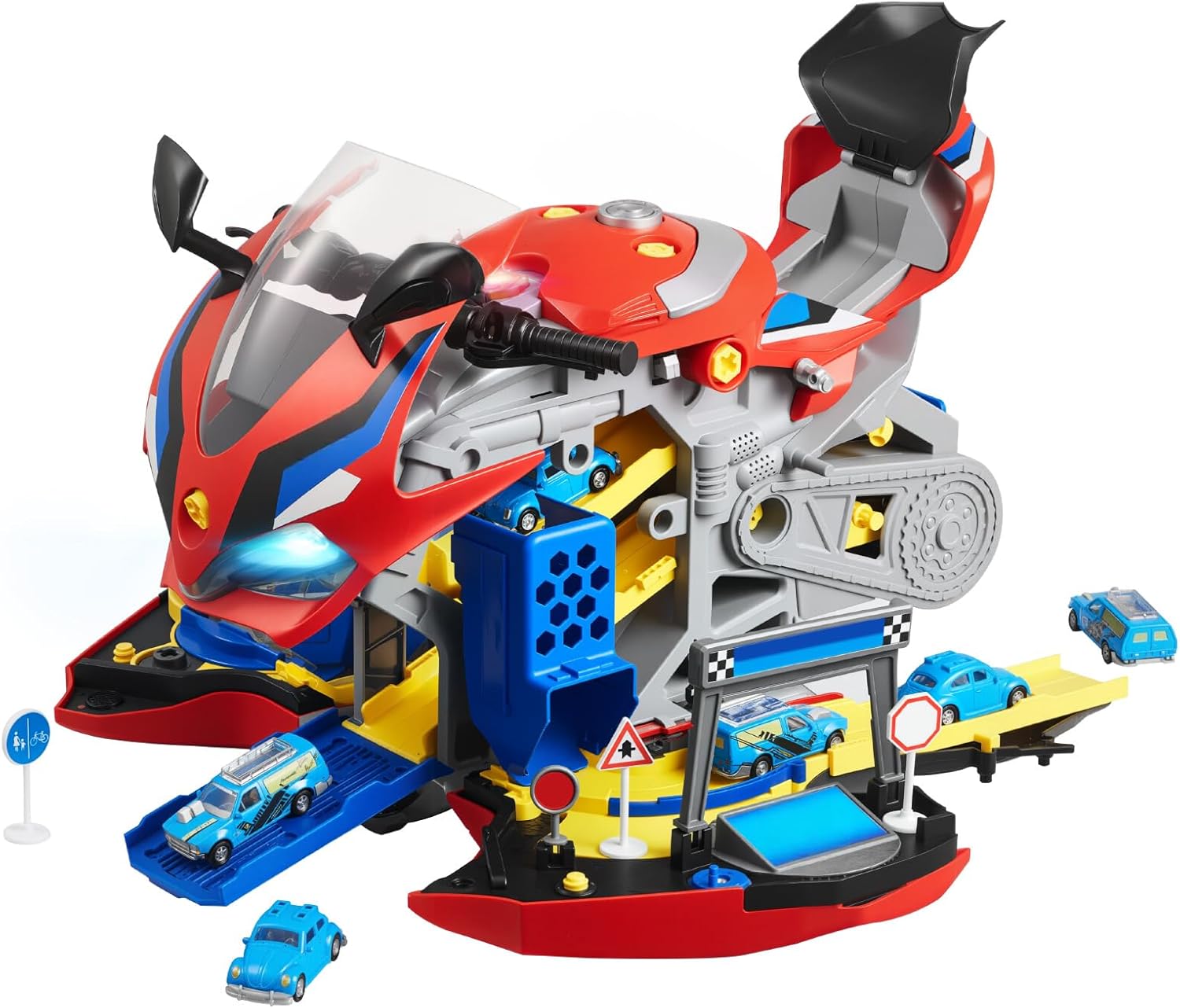 VEVOR Motorcycle Engine Toy, 25 Pieces, Motorcycle Mechanic Toy with Removable Parts, Lights & Sounds, Simulated Riding & Track Racing, Kids Mechanic Workshop Set for Toddler 3 Years and Up, Red