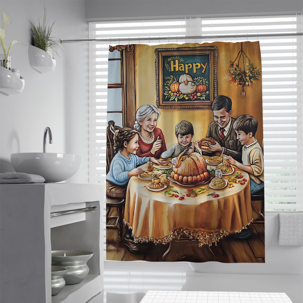Cortina de Ducha Familia Acción Gracias Otoño Cosecha Deko 150x180cm