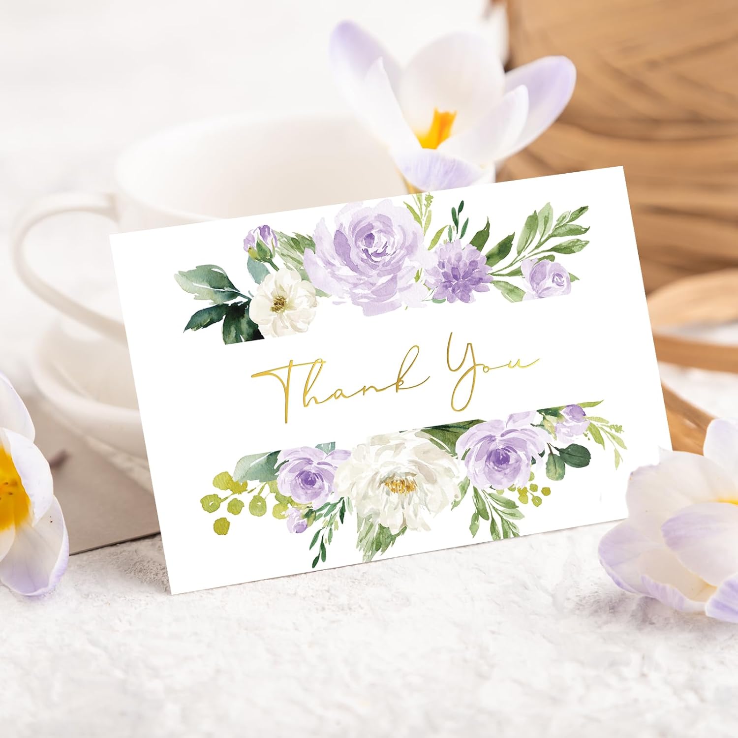 Whaline 24 Pack Floral Thank You Cards Bulk Watercolor Purple Flower Foil Gold Thank You Note Cards with Envelope Sticker for Wedding Bridal Shower Birthday - Image 5