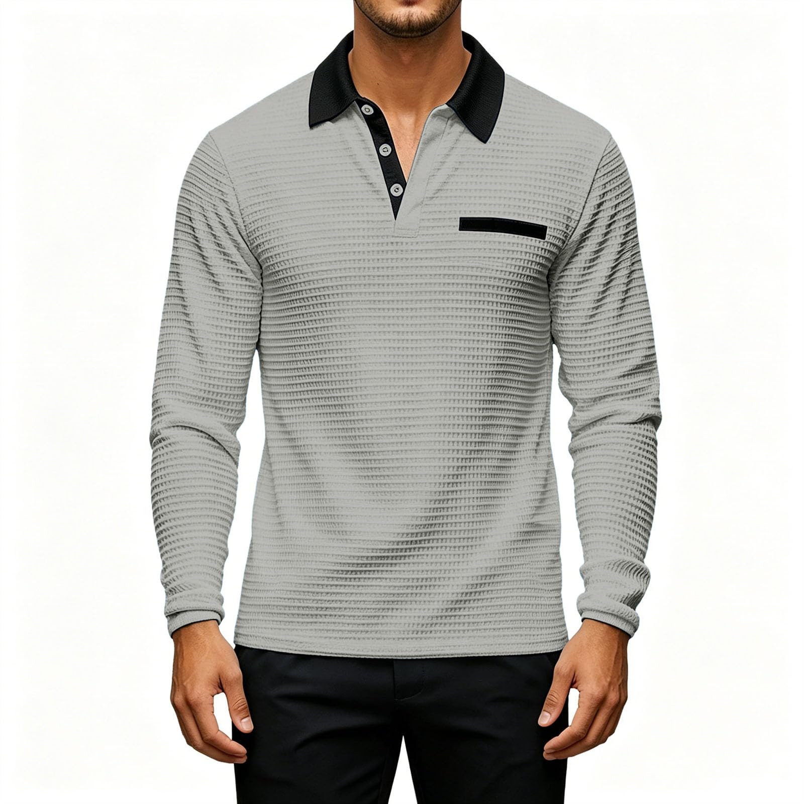 Polo Homme Manche Longue Habit Décontracté Polo Manche Longue Homme Classique Haut Mode Tee Shirt Extérieure Vêtements Travail Vetement Outdoor Habit Confortable Haut Doux Vêtements Basique Vetement