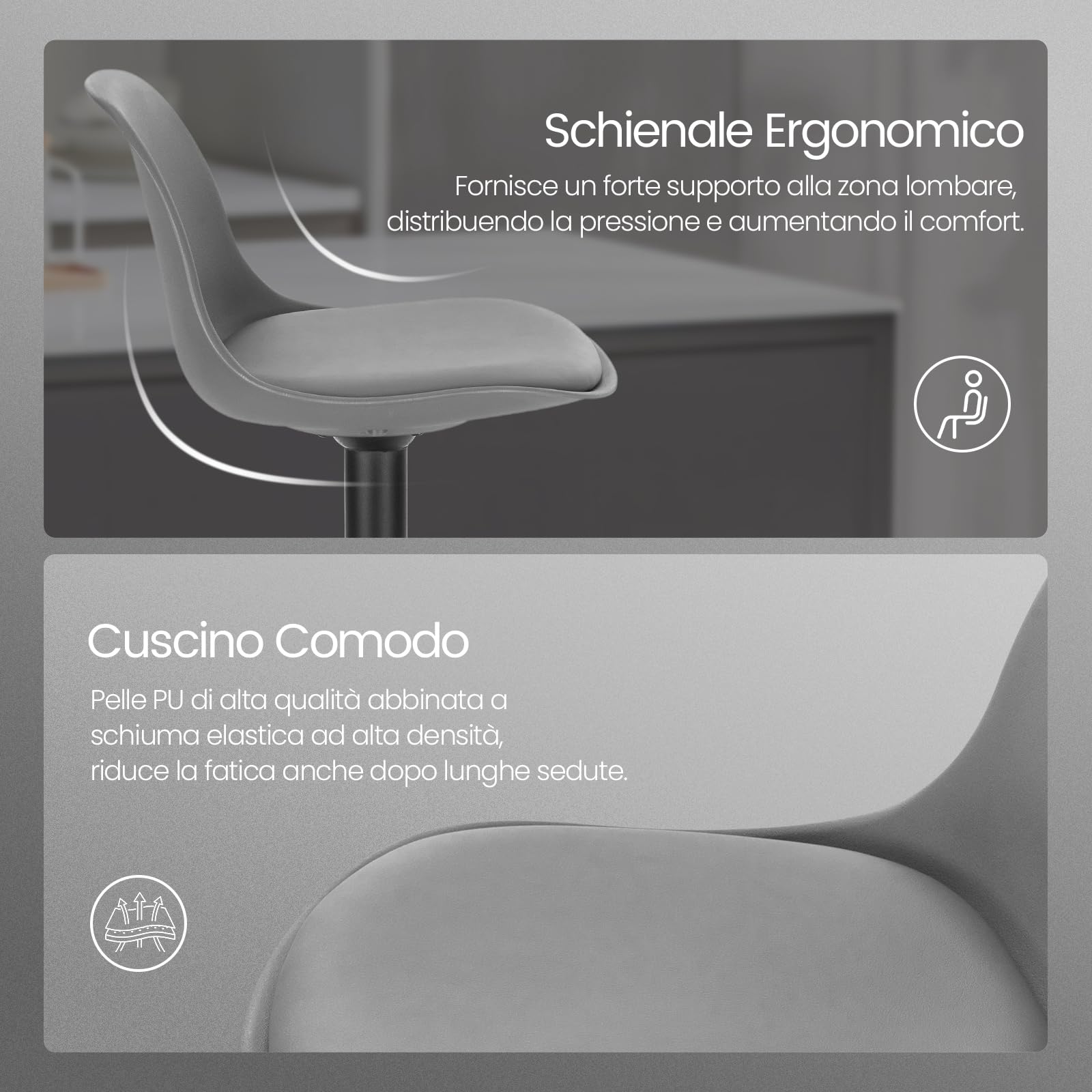 EUGAD Coppia Sgabello da Bar Moderno Sgabello Alto con schienale in Simipelle Sedia Alta da Cucina Regolabile Girevole Grigio