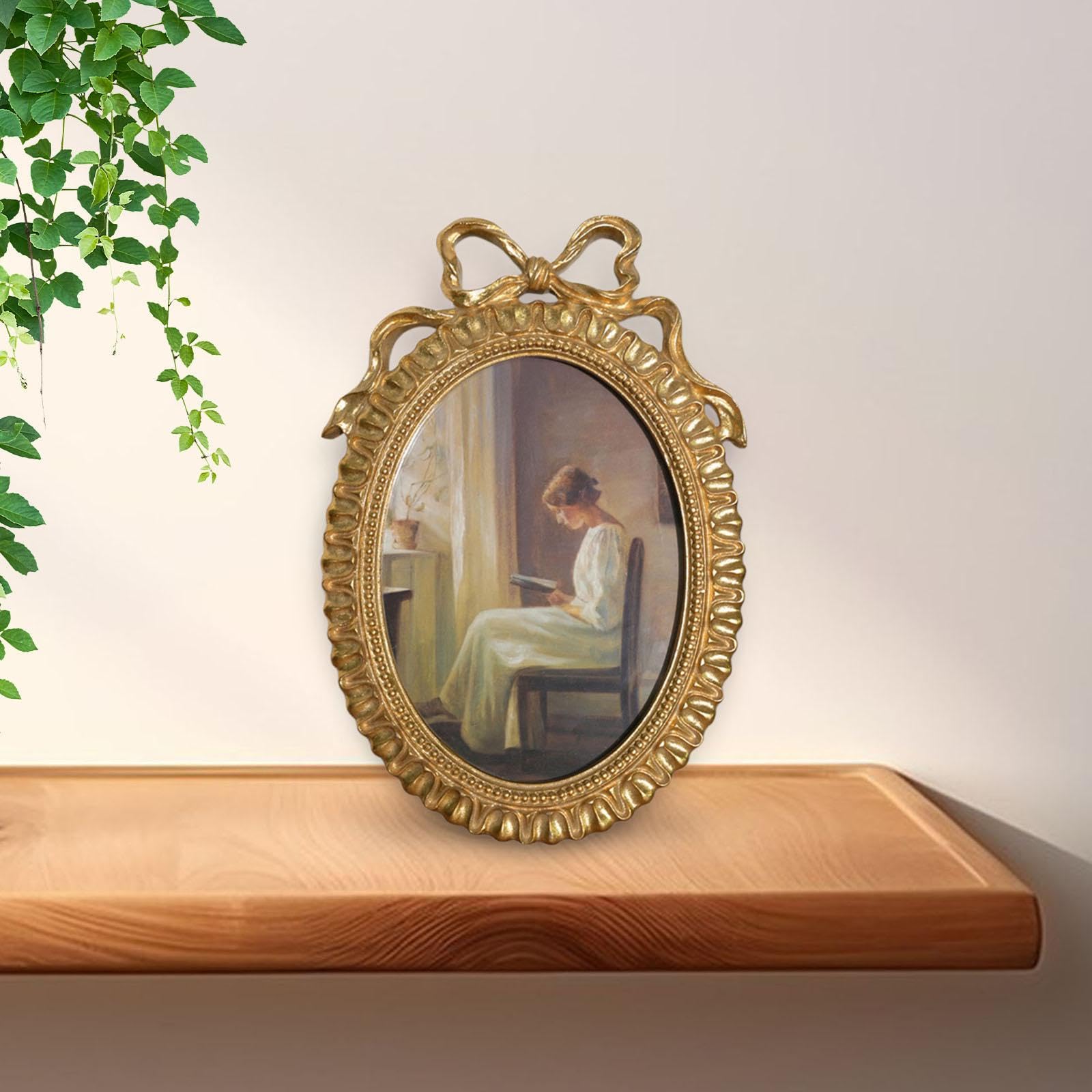 Bilderrahmen Oval Frame Vintage Foto Galerie Handmade Resin Tischdeko Wandbild für Haus Büro Studio Geschenk Galerie, Golden