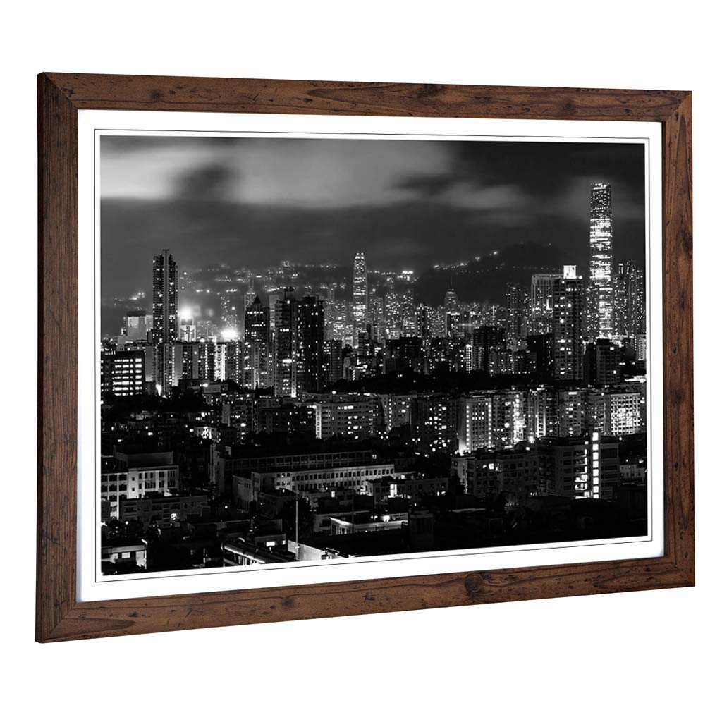 Big Box Art Framed Print of Hong Kong City Skyline China (5) Design | Wall Art Picture | Home Decor for Kitchen, Living Room, Bedroom, Hallway, Walnut, A2 / 24.5x18 Inch / 62x45cm