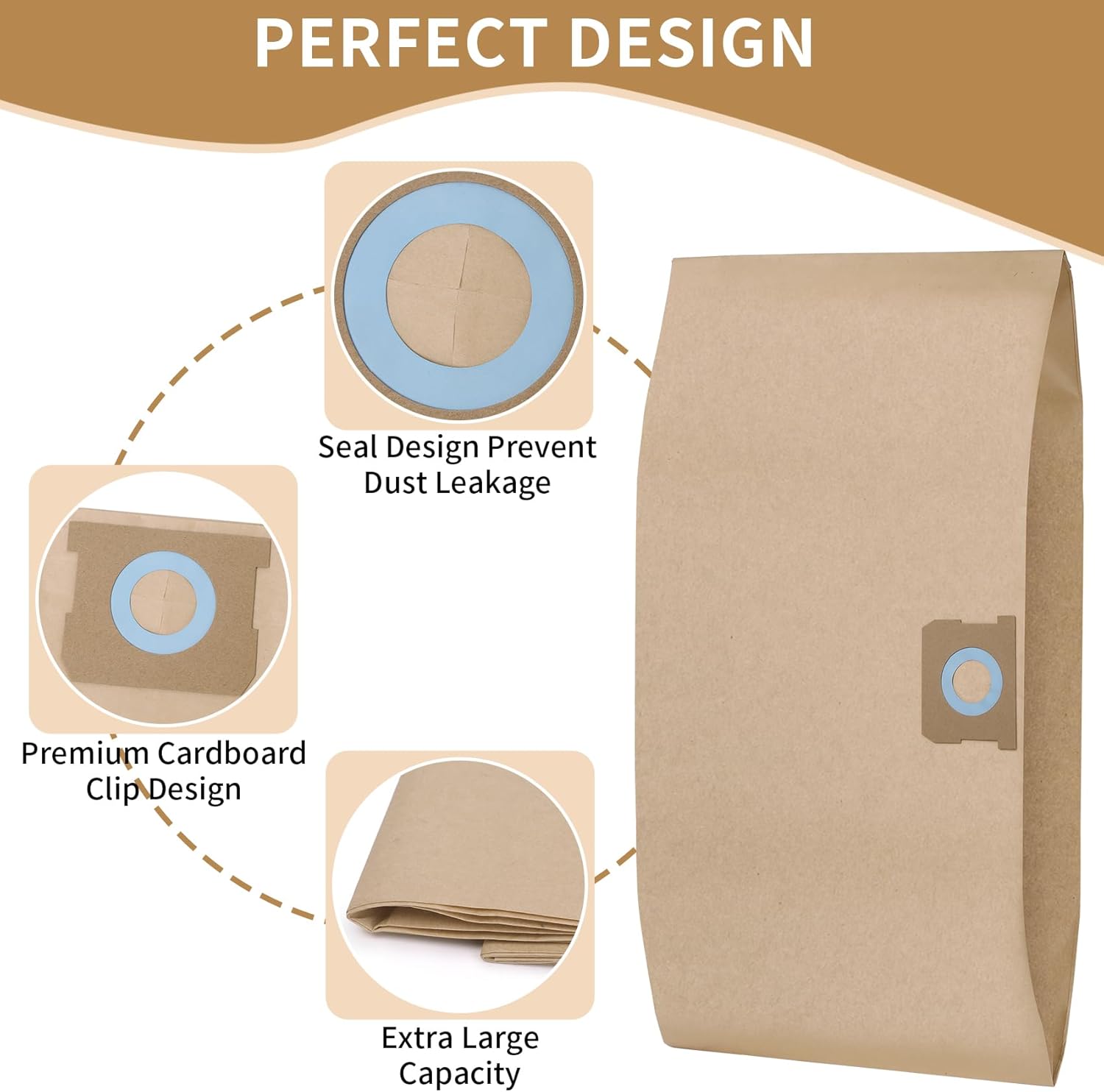 15 Pack Vacuum Bags Fits 6 to 10 Gallon Shop Vac DXVA19-4101,LUNARUBBY Replacement Filter Bags for Wet/Dry Vacs,High Efficiency Dust Collection Bag,Replacement Parts BM08 Accessories Kit