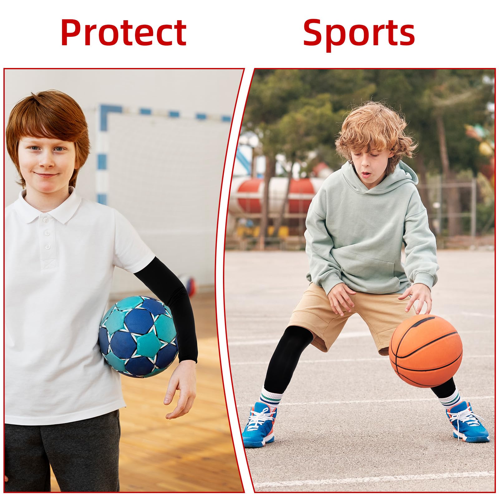 JIEYAO Ensemble de manchettes et de manchons de sport pour adolescents, protections de bras anti-UV et longues manches de compression pour les jambes, unisexe, pour le volley-ball, le basket-ball