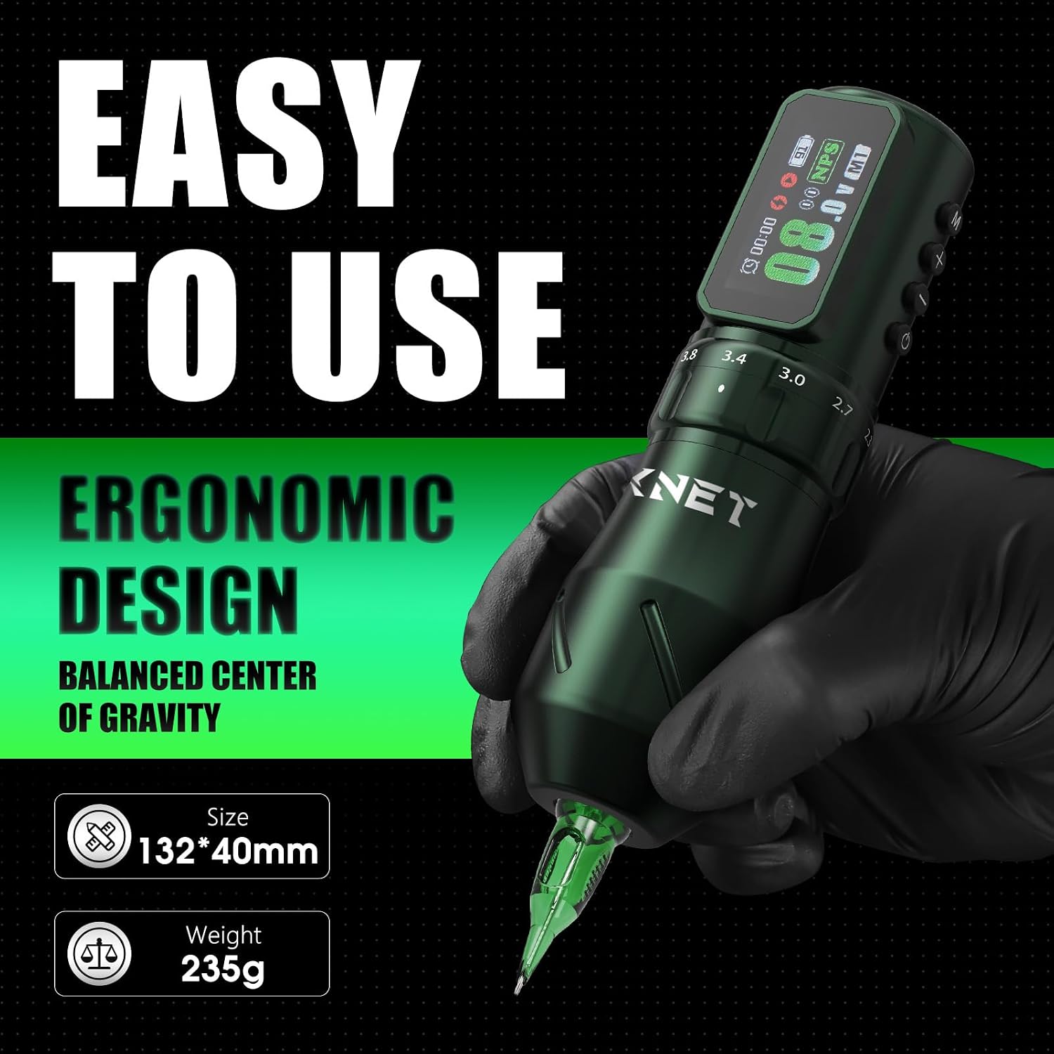 Tattoo Gun Kit - Xnet Wireless Tattoo Machine with 7-Level Adjustable Strokes, Coreless Motor Tattoo Gun with 2200mAh Battery, 20pcs Mixed Sizes Cartridge Needles for Starter image 4