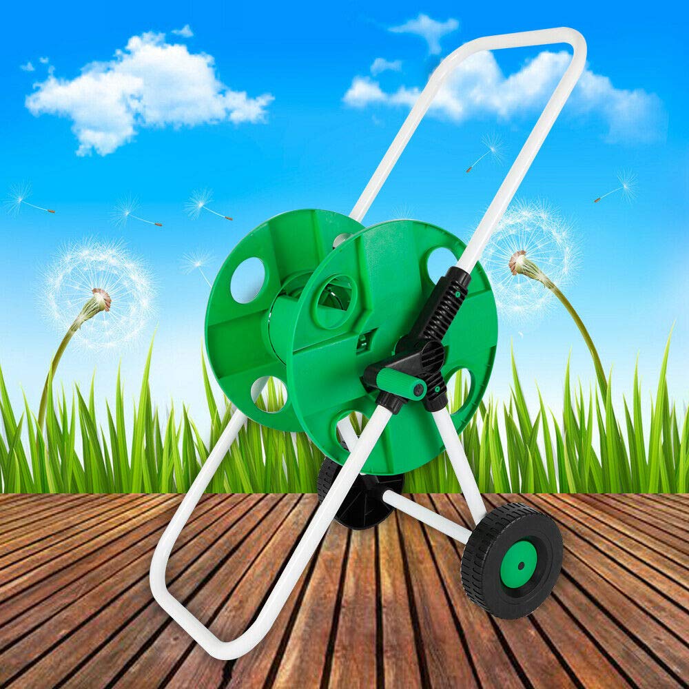 Carrello per tubi da giardino, avvolgitubo da giardino, 50 m, tubo da 1/2", con raccordo (verde)