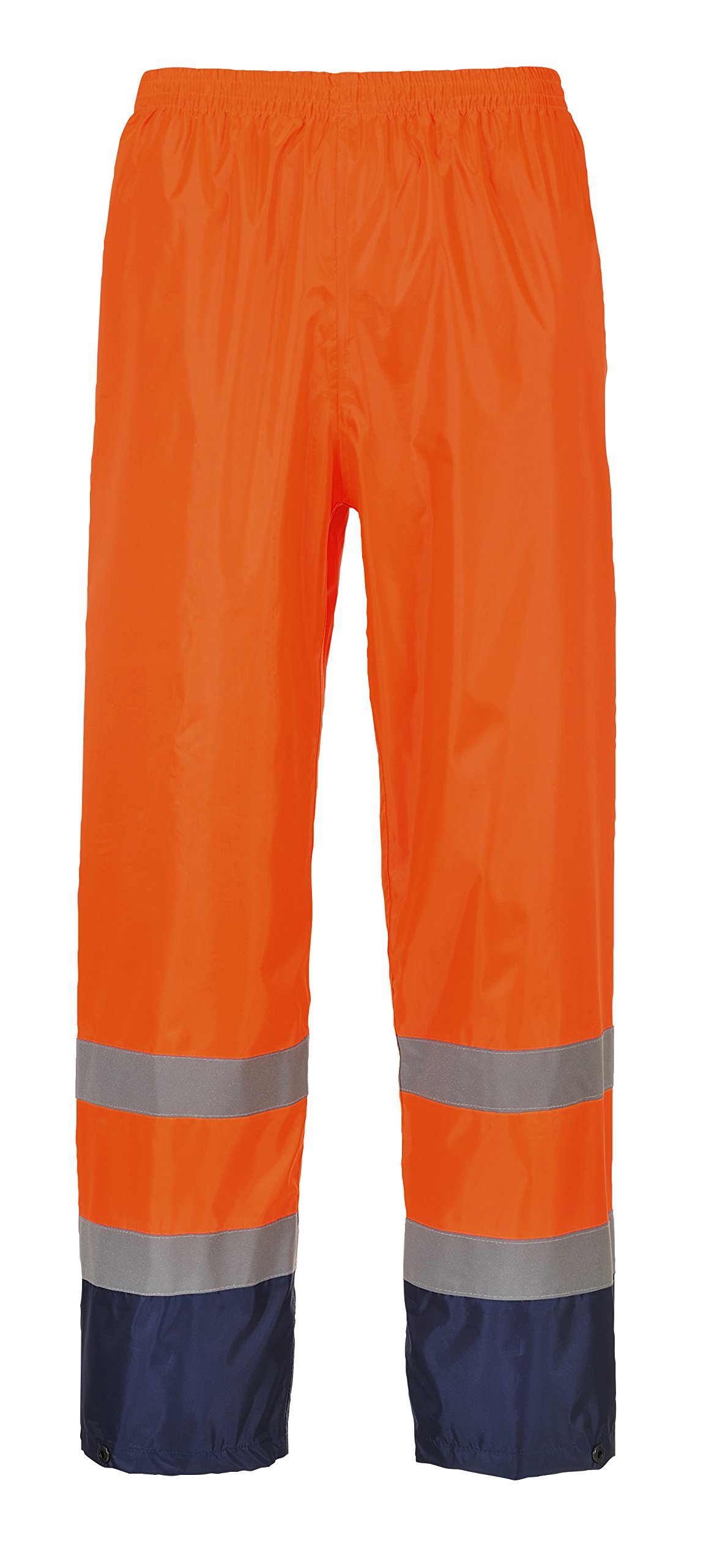 Portwest H444 Hi Vis Waterproof Rain Trousers - Reflective Lightweight Contrast Safety Pants Class 1 Orange/Navy,