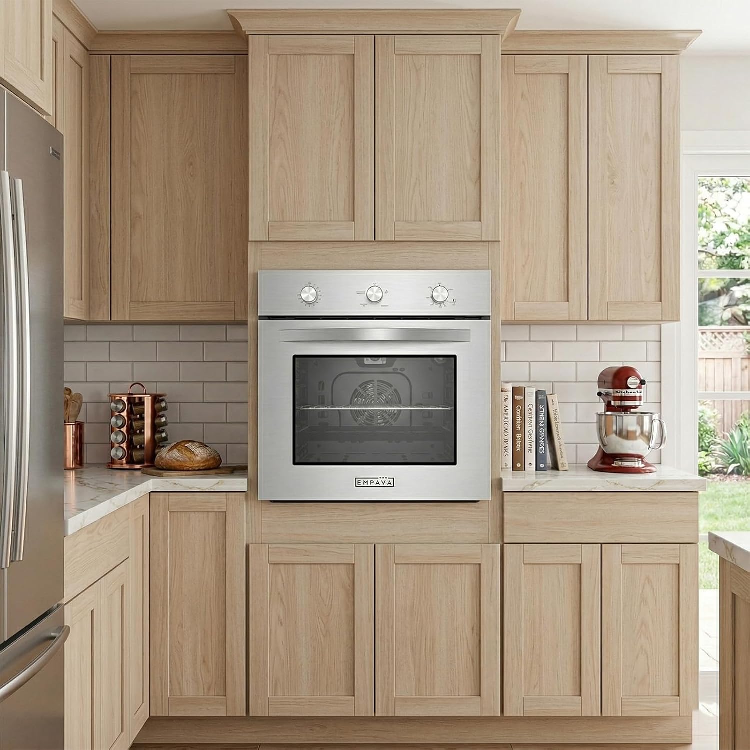 Empava 24 Inch Single Gas Wall Oven for NG - Convection Built-in Oven with 360° Rotisserie, 2.3 Cu. Ft. Capacity, 18-Gauge Stainless Steel, and Mechanical Timer