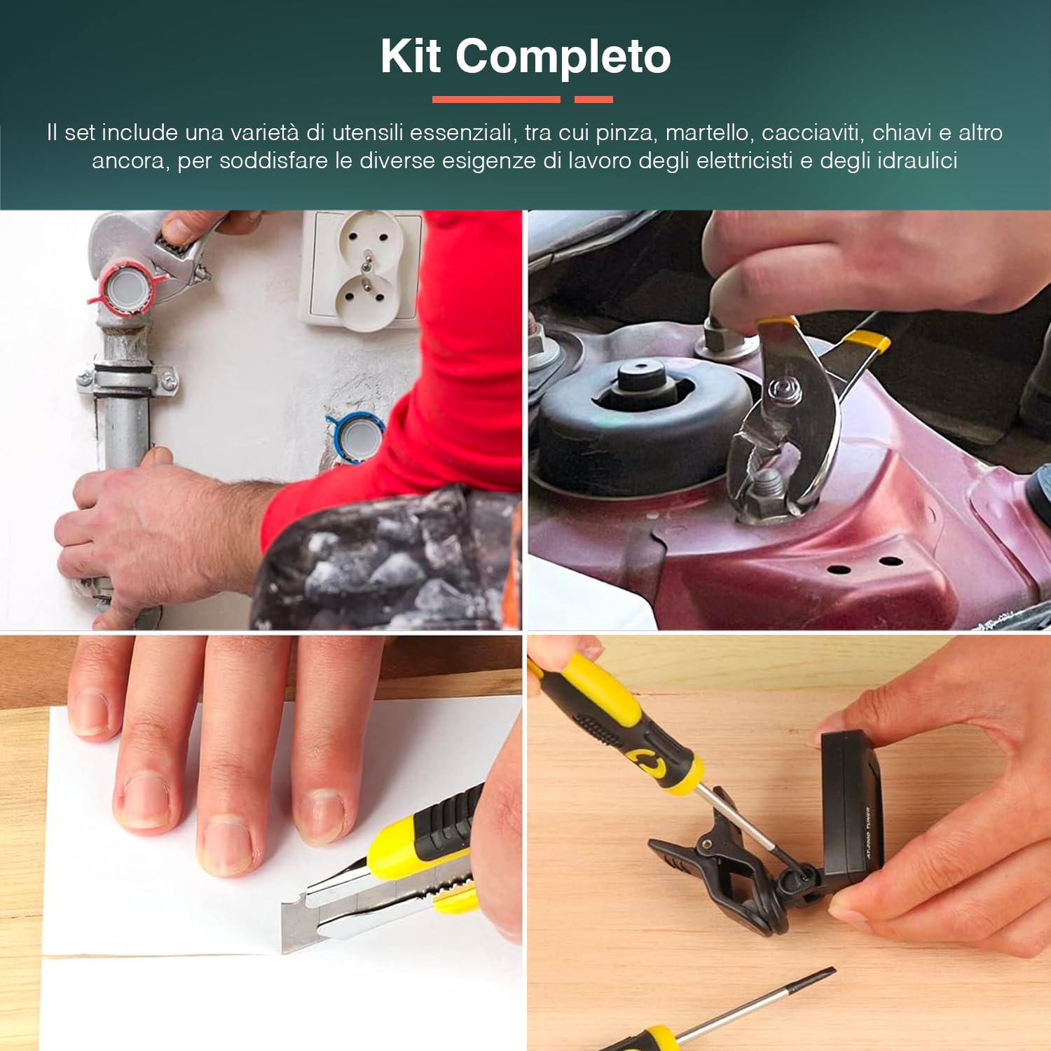 Borsa Portautensili con 27 Pezzi Inclusi Ideale per Elettricisti e Idraulici - Kit Completo con Accessori Inclusi Pinza, Martello e Cacciaviti