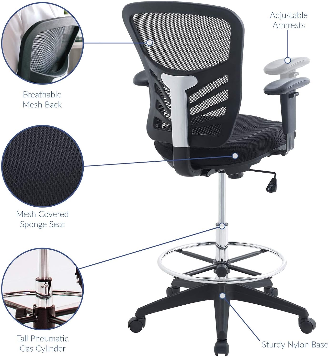 Modway Articulate Drafting Chair - Reception Desk Chair - Drafting Table Chair in Black : Everything Else