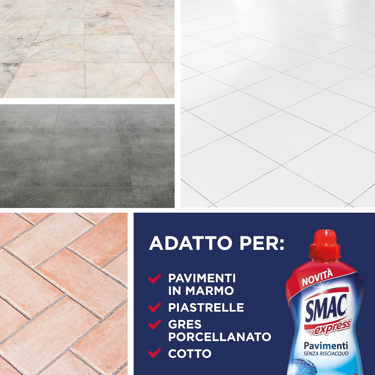 Smac Express - Frescura intensa para suelos, limpiador multisuperficie, efecto limpiador sin aclarado, 12 x 1000 ml + Polpa italiana gourmet 400 g