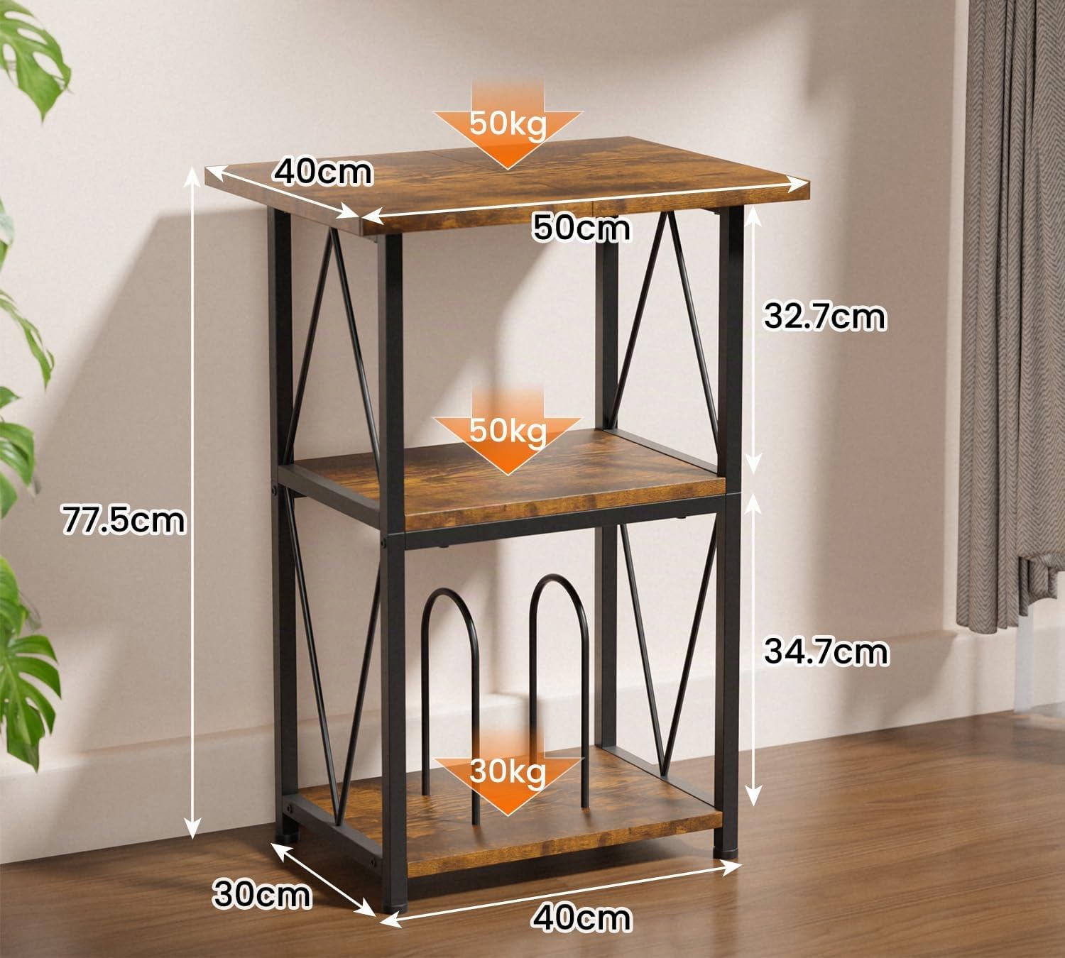 Verbesserte Version Plattenspieler Regal mit Breiterer 50×40cm Tischplatte, 3 Etagen Schallplatten Regal, Schallplatten Aufbewahrung für 100 Schallplatten, Beistelltisch für Wohnzimmer Schlafzimmer