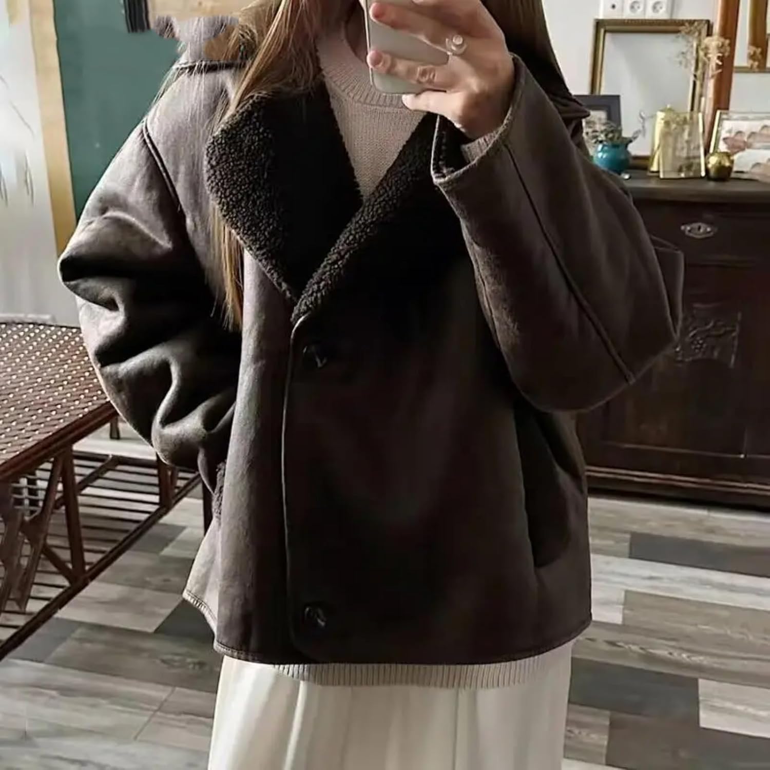 Dawery Winter Women Vintage Long Sleeve Warm Faux Fleece Jacket Coat Female Casual Solid Pocket Outwear Tops