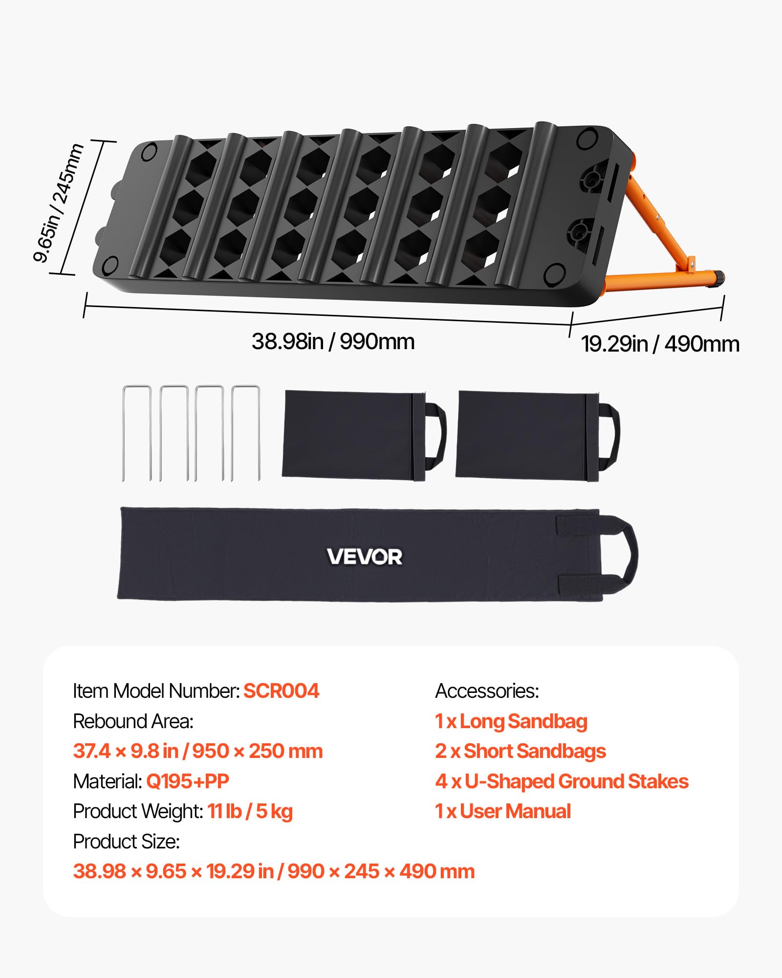 VEVOR Fußball Rebound Board 95 x 25 cm, Prellwand Brett Tragbar mit Doppeloberflächen und 3 Verstellbaren Winkeln, Fußballprellwand aus PP, Balltrainingsgerät für Pass- und Reaktionsübungen